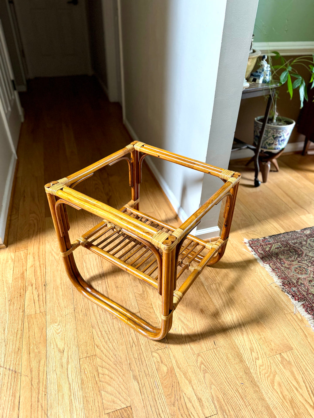 Vintage Franco Albini Style Bamboo End Table Frame | Albini Style Rattan Side Table | MCM Boho Rattan Table Frame | 2 Tier Bamboo Table