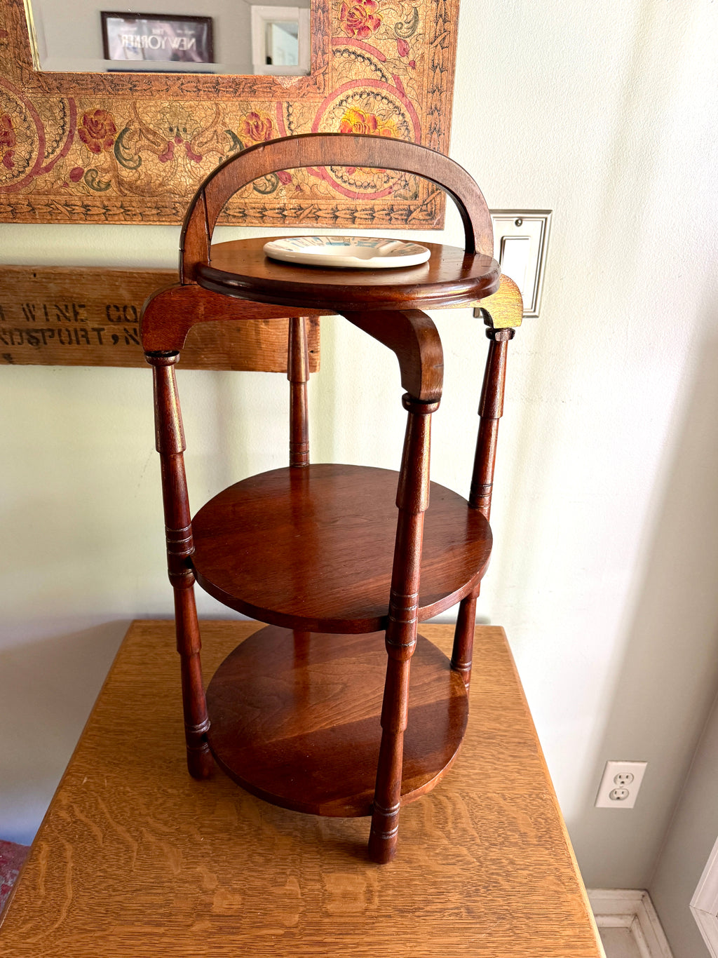 Vintage 3 Tiered Wooden Smokers Stand ~ Turned Wood 3 Tiered Stand