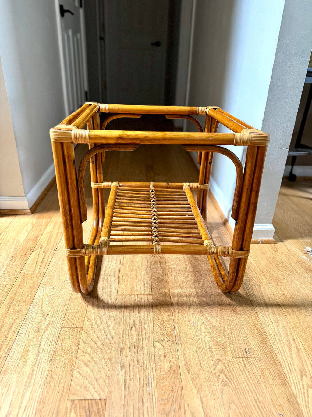 Vintage Franco Albini Style Bamboo End Table Frame | Albini Style Rattan Side Table | MCM Boho Rattan Table Frame | 2 Tier Bamboo Table