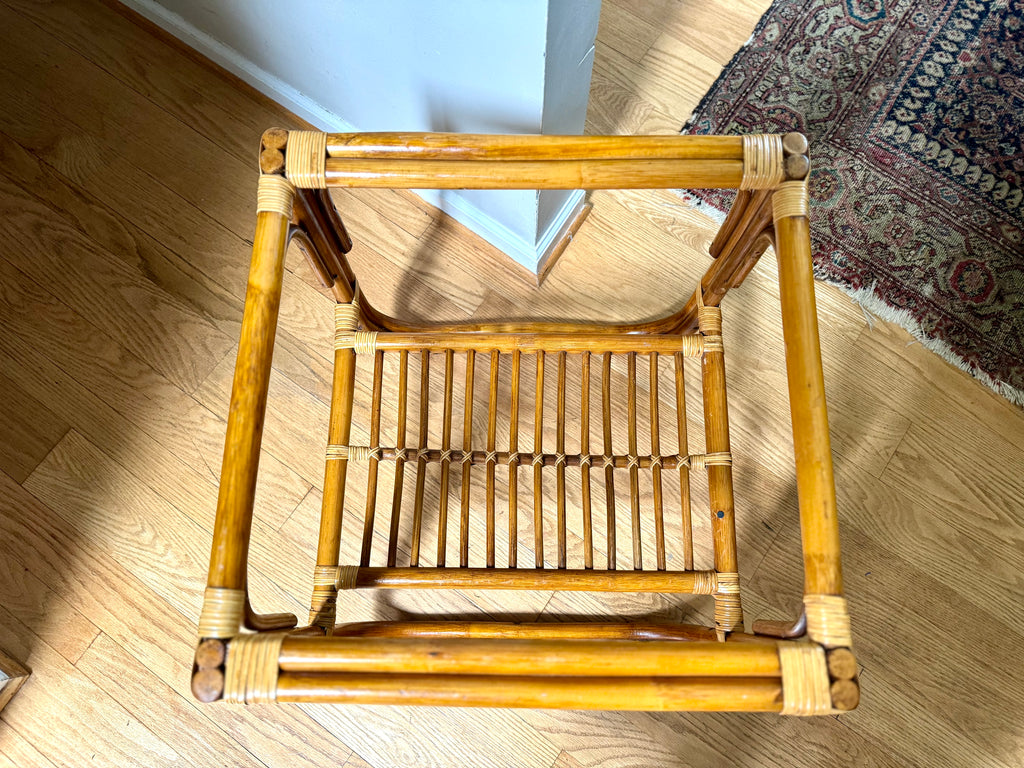 Vintage Franco Albini Style Bamboo End Table Frame | Albini Style Rattan Side Table | MCM Boho Rattan Table Frame | 2 Tier Bamboo Table