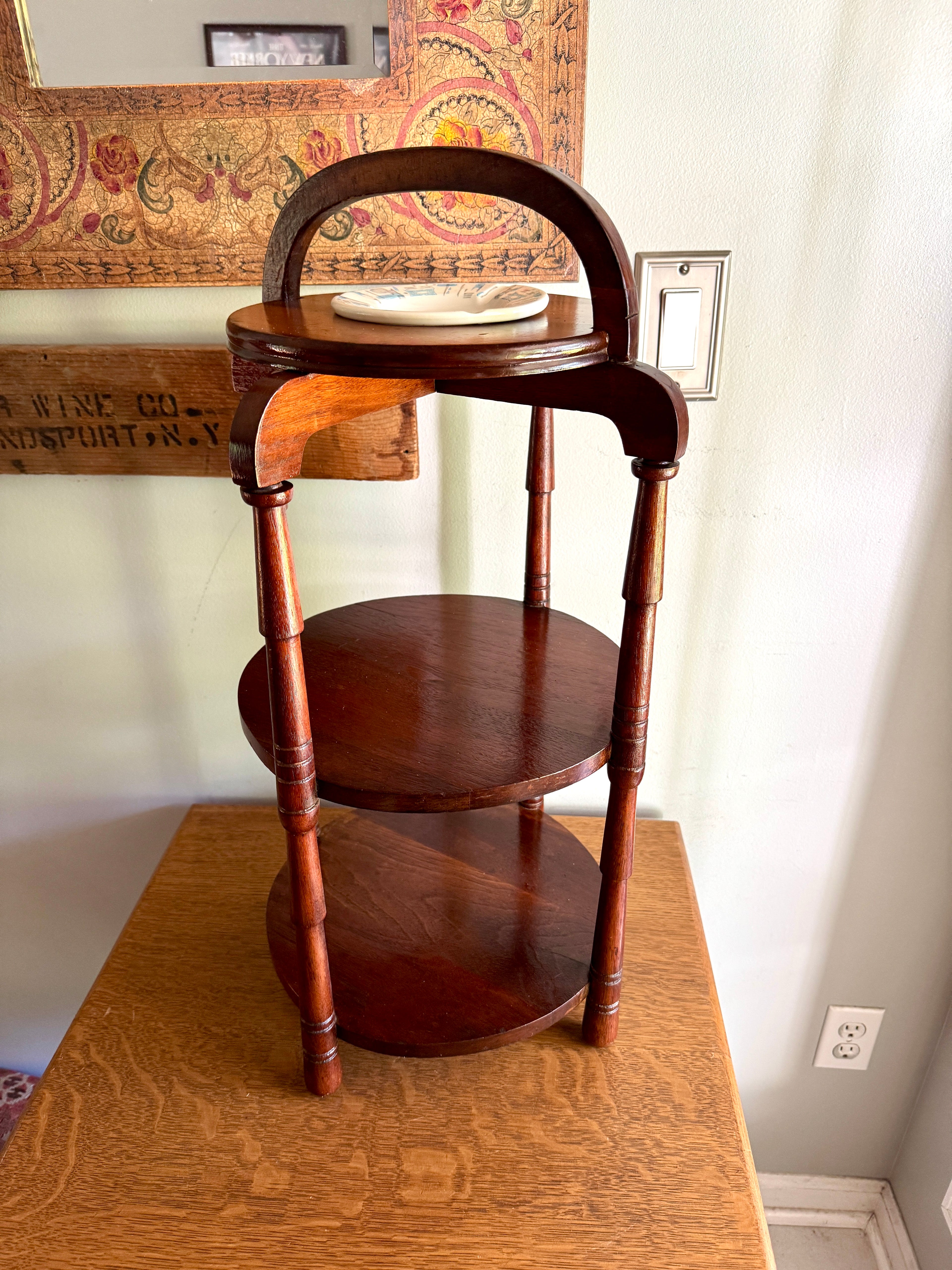 Vintage 3 Tiered Wooden Smokers Stand ~ Turned Wood 3 Tiered Stand