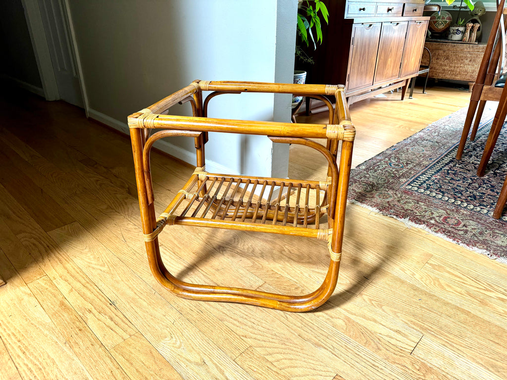 Vintage Franco Albini Style Bamboo End Table Frame | Albini Style Rattan Side Table | MCM Boho Rattan Table Frame | 2 Tier Bamboo Table