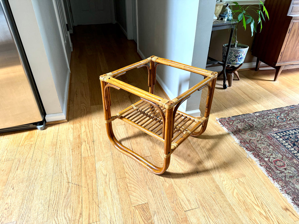 Vintage Franco Albini Style Bamboo End Table Frame | Albini Style Rattan Side Table | MCM Boho Rattan Table Frame | 2 Tier Bamboo Table