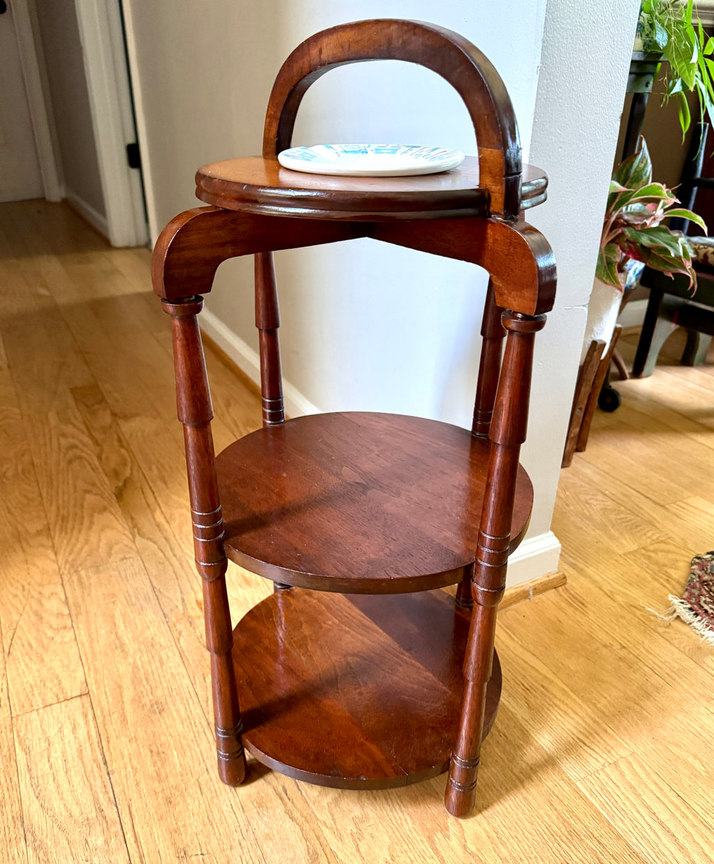 Vintage 3 Tiered Wooden Smokers Stand ~ Turned Wood 3 Tiered Stand
