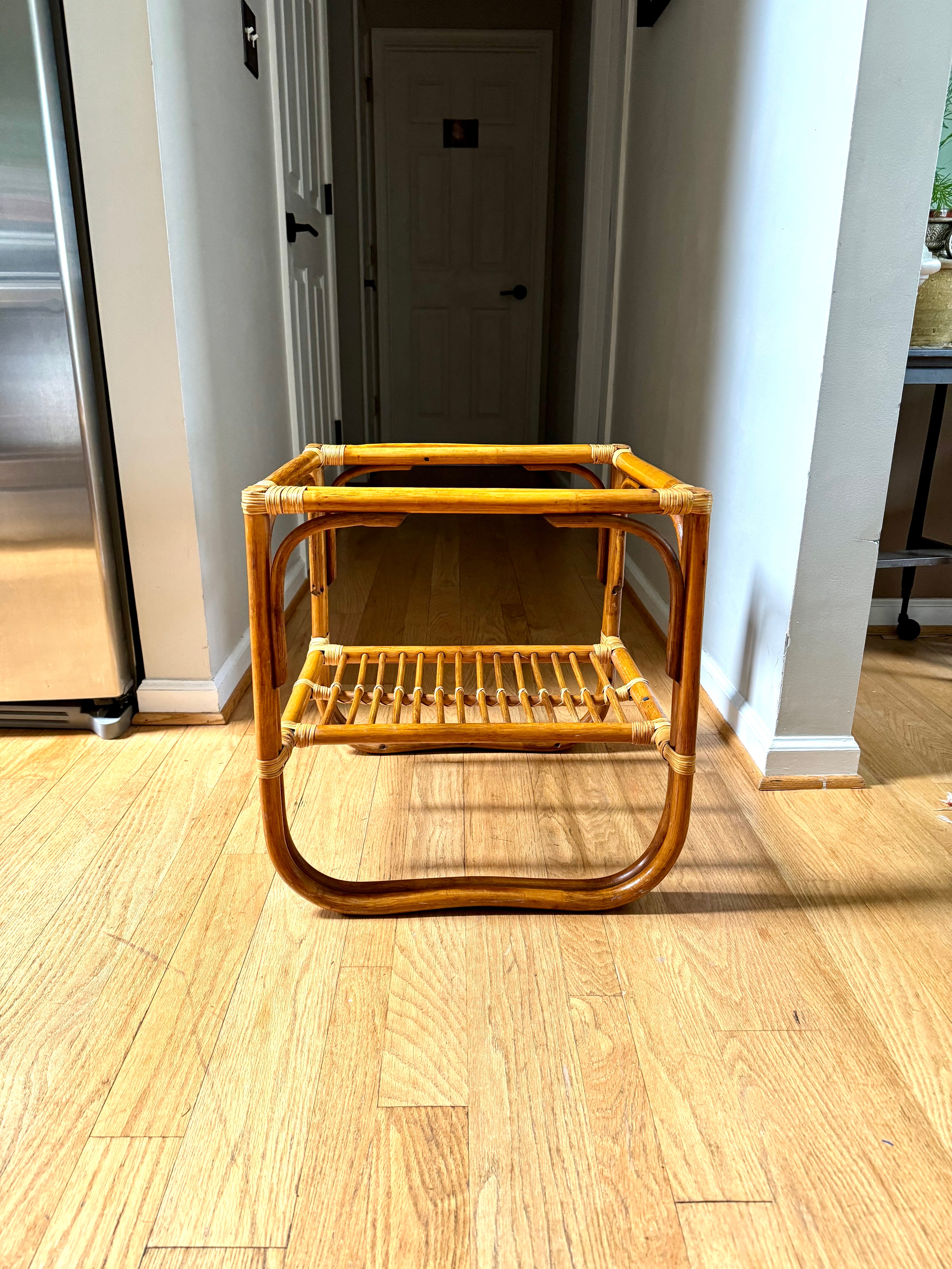 Vintage Franco Albini Style Bamboo End Table Frame | Albini Style Rattan Side Table | MCM Boho Rattan Table Frame | 2 Tier Bamboo Table