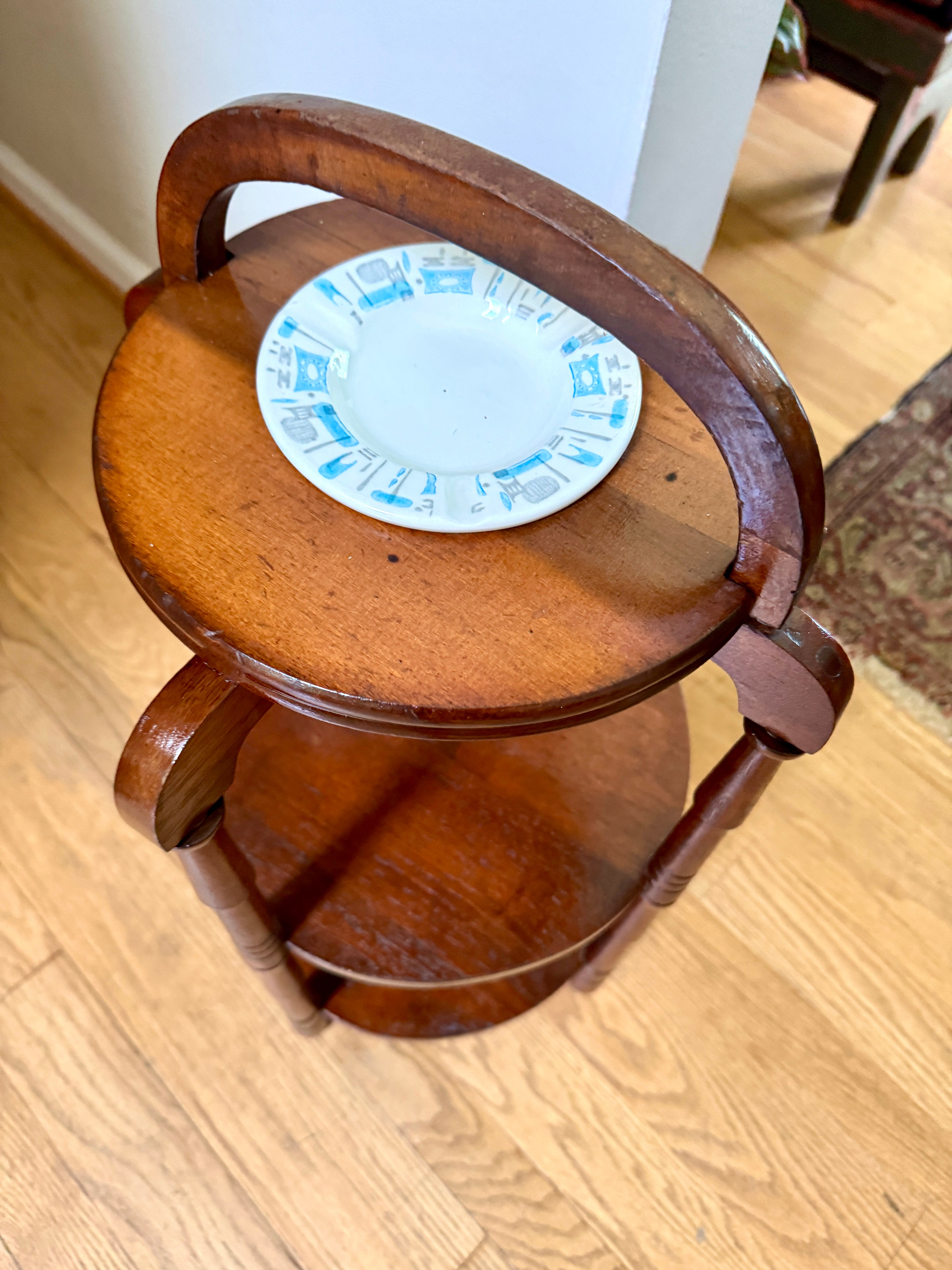Vintage 3 Tiered Wooden Smokers Stand ~ Turned Wood 3 Tiered Stand