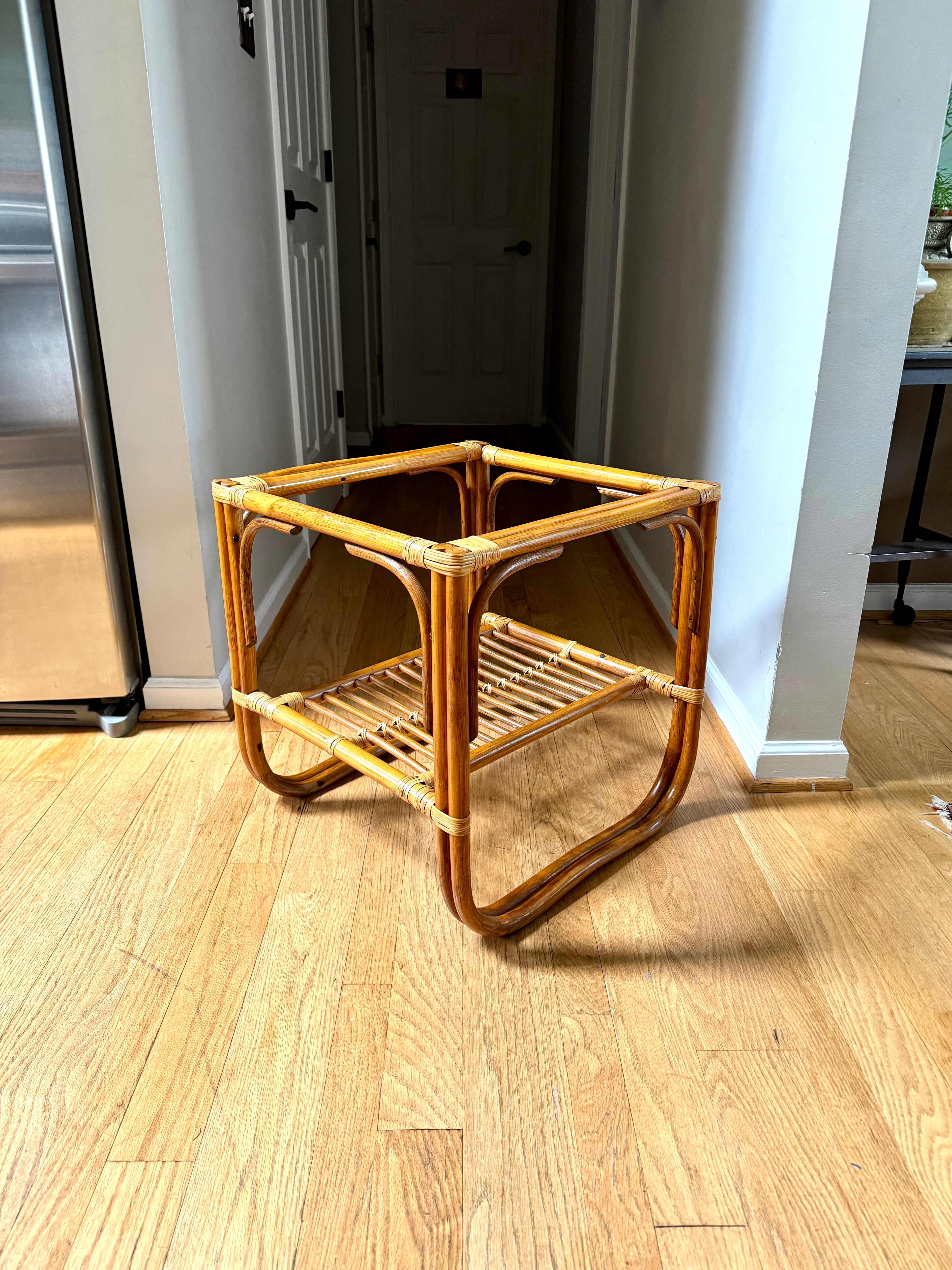 Vintage Franco Albini Style Bamboo End Table Frame | Albini Style Rattan Side Table | MCM Boho Rattan Table Frame | 2 Tier Bamboo Table