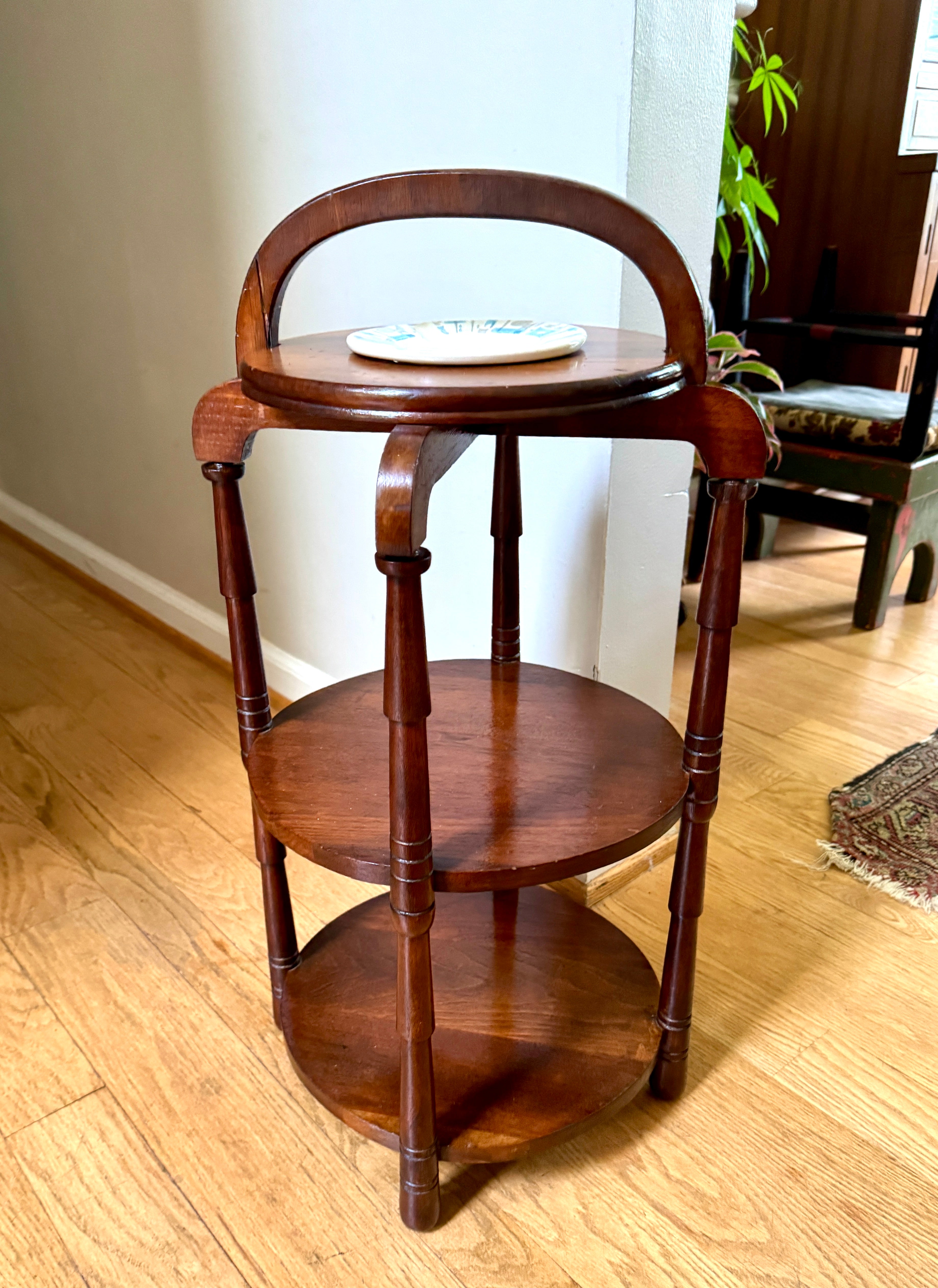 Vintage 3 Tiered Wooden Smokers Stand ~ Turned Wood 3 Tiered Stand