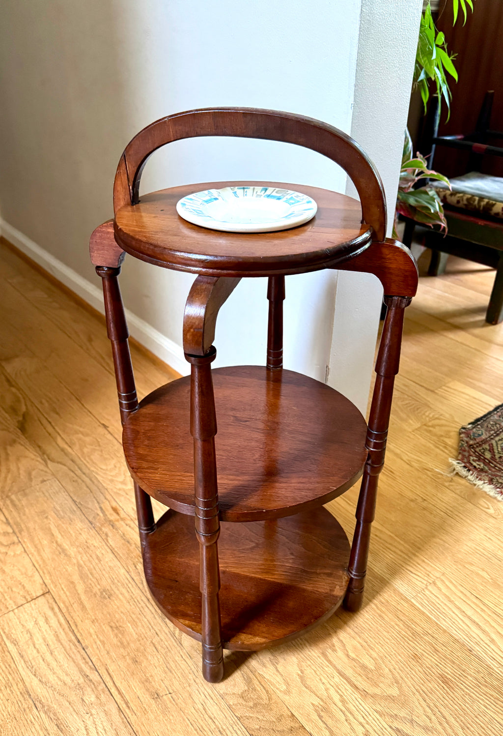 Vintage 3 Tiered Wooden Smokers Stand ~ Turned Wood 3 Tiered Stand