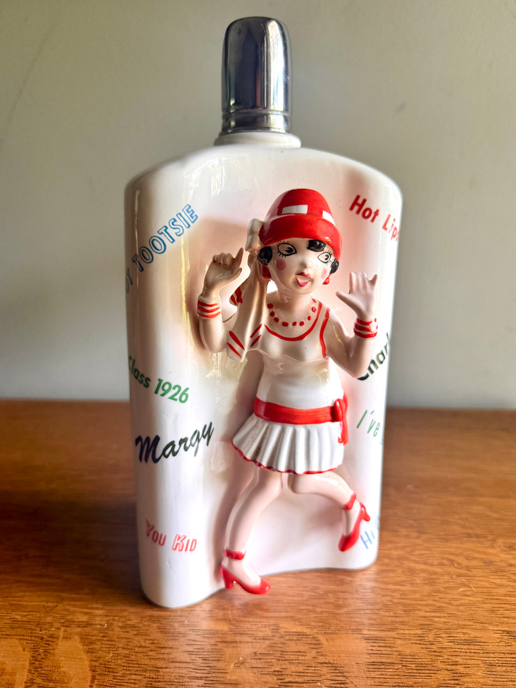 Flapper Girl Decanter, Ceramic Roaring 20's Theme Flask ~ 3D Flapper Girl Flask ~ Japan Novelty Flask ~ Roaring 20s Bar Decor ~ Swing Music Flask