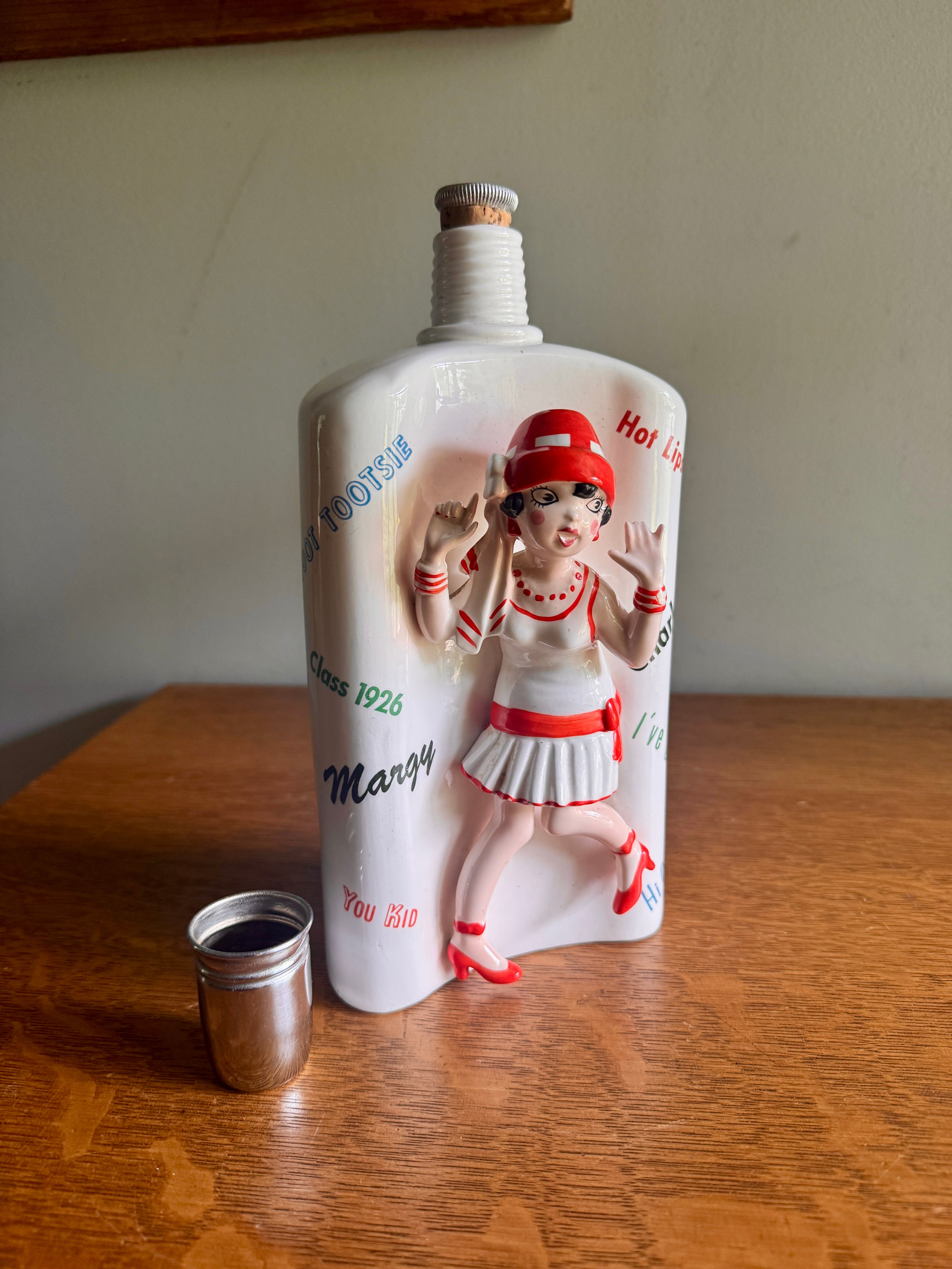 Flapper Girl Decanter, Ceramic Roaring 20's Theme Flask ~ 3D Flapper Girl Flask ~ Japan Novelty Flask ~ Roaring 20s Bar Decor ~ Swing Music Flask
