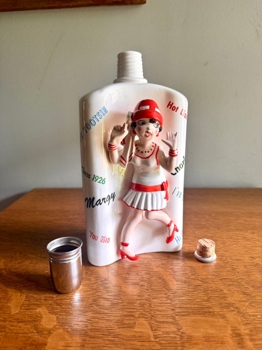 Flapper Girl Decanter, Ceramic Roaring 20's Theme Flask ~ 3D Flapper Girl Flask ~ Japan Novelty Flask ~ Roaring 20s Bar Decor ~ Swing Music Flask