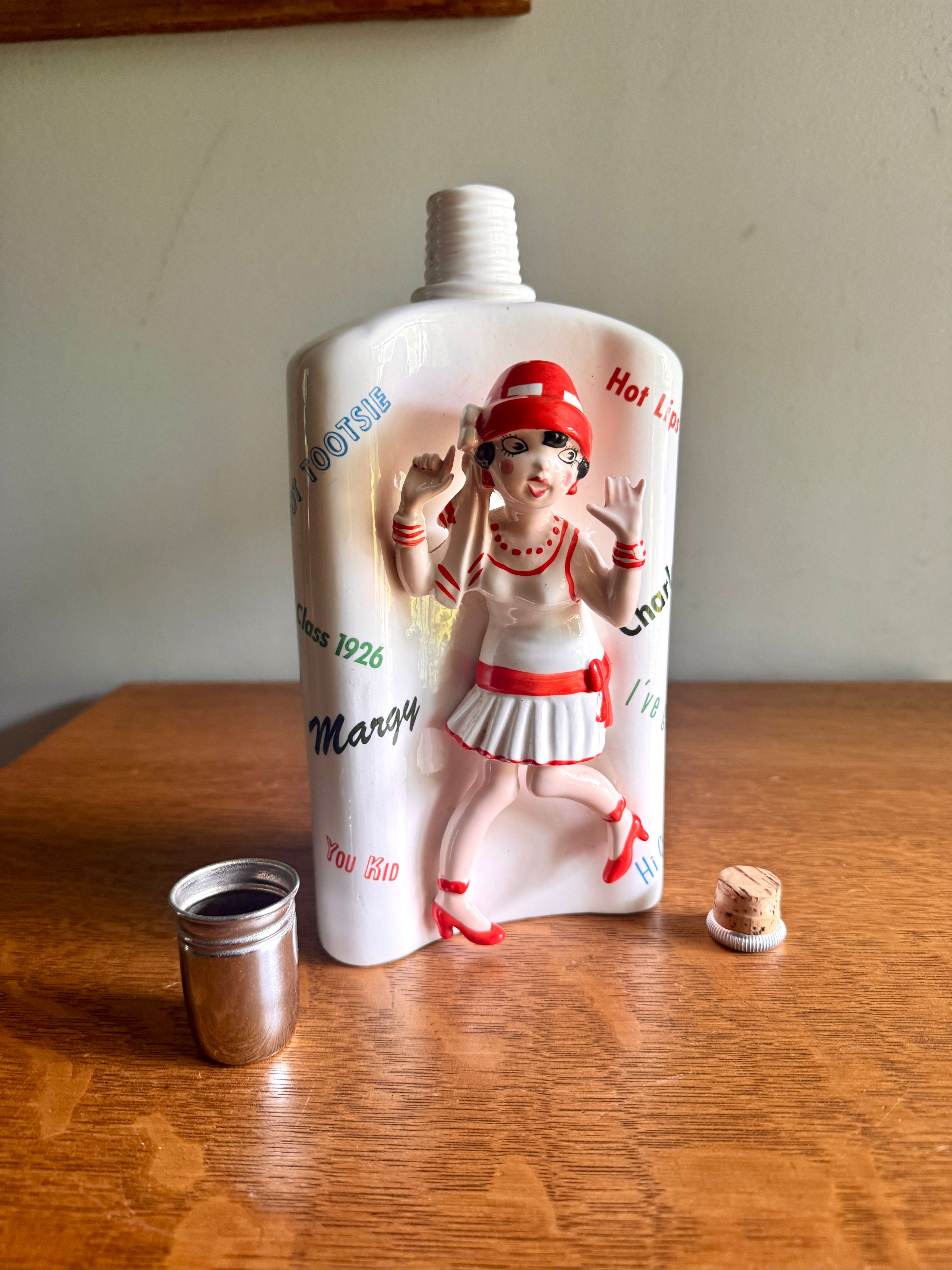 Flapper Girl Decanter, Ceramic Roaring 20's Theme Flask ~ 3D Flapper Girl Flask ~ Japan Novelty Flask ~ Roaring 20s Bar Decor ~ Swing Music Flask