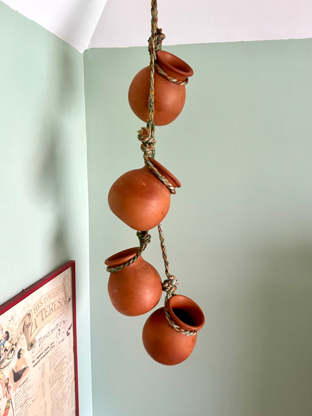 Vintage Terra-Cotta Hanging Pot Planter | 4 Hanging Planter Pots | Unique Dangling Terracotta Planter Pots | Terracotta Hanging Planters