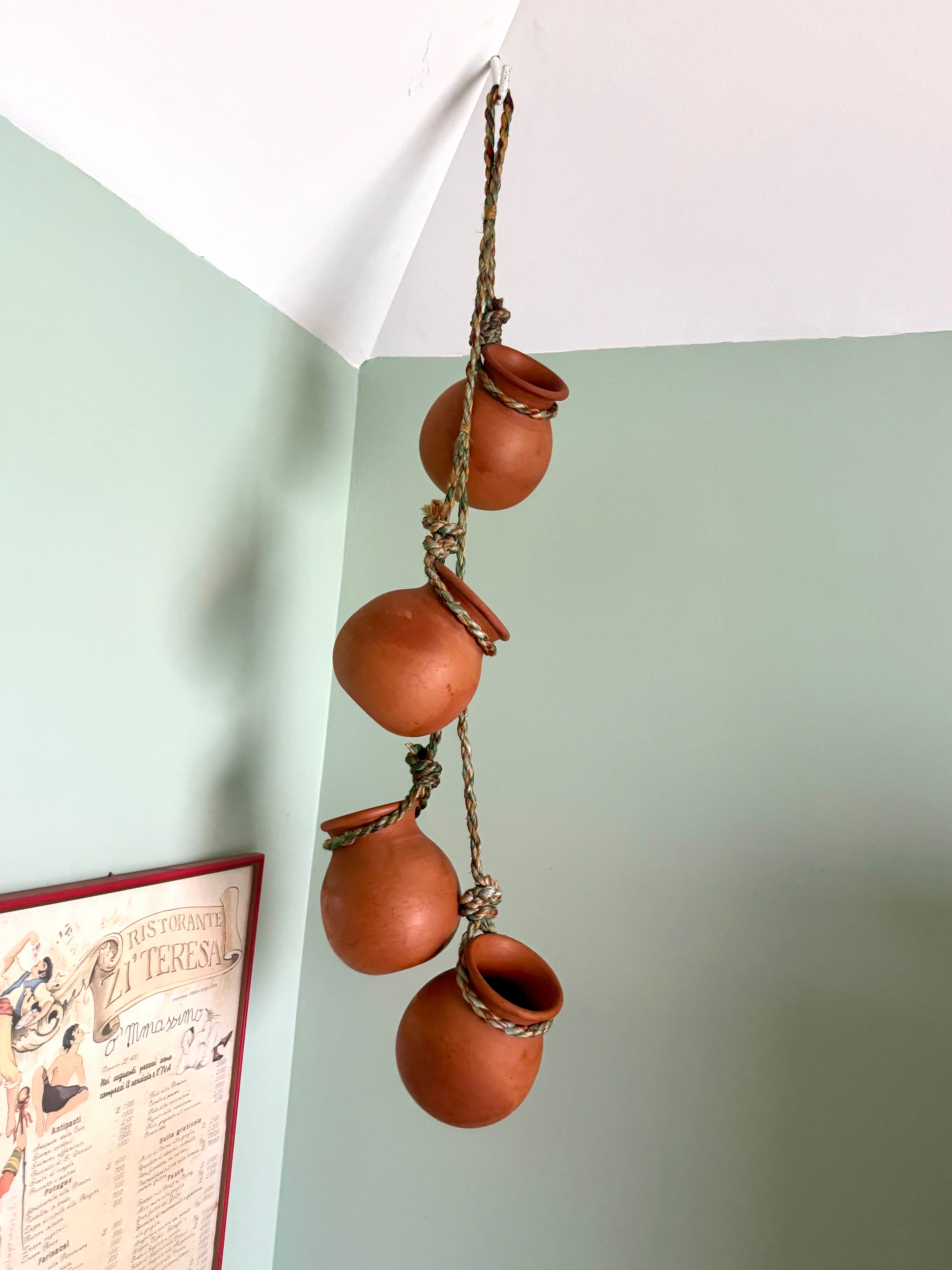 Vintage Terra-Cotta Hanging Pot Planter | 4 Hanging Planter Pots | Unique Dangling Terracotta Planter Pots | Terracotta Hanging Planters
