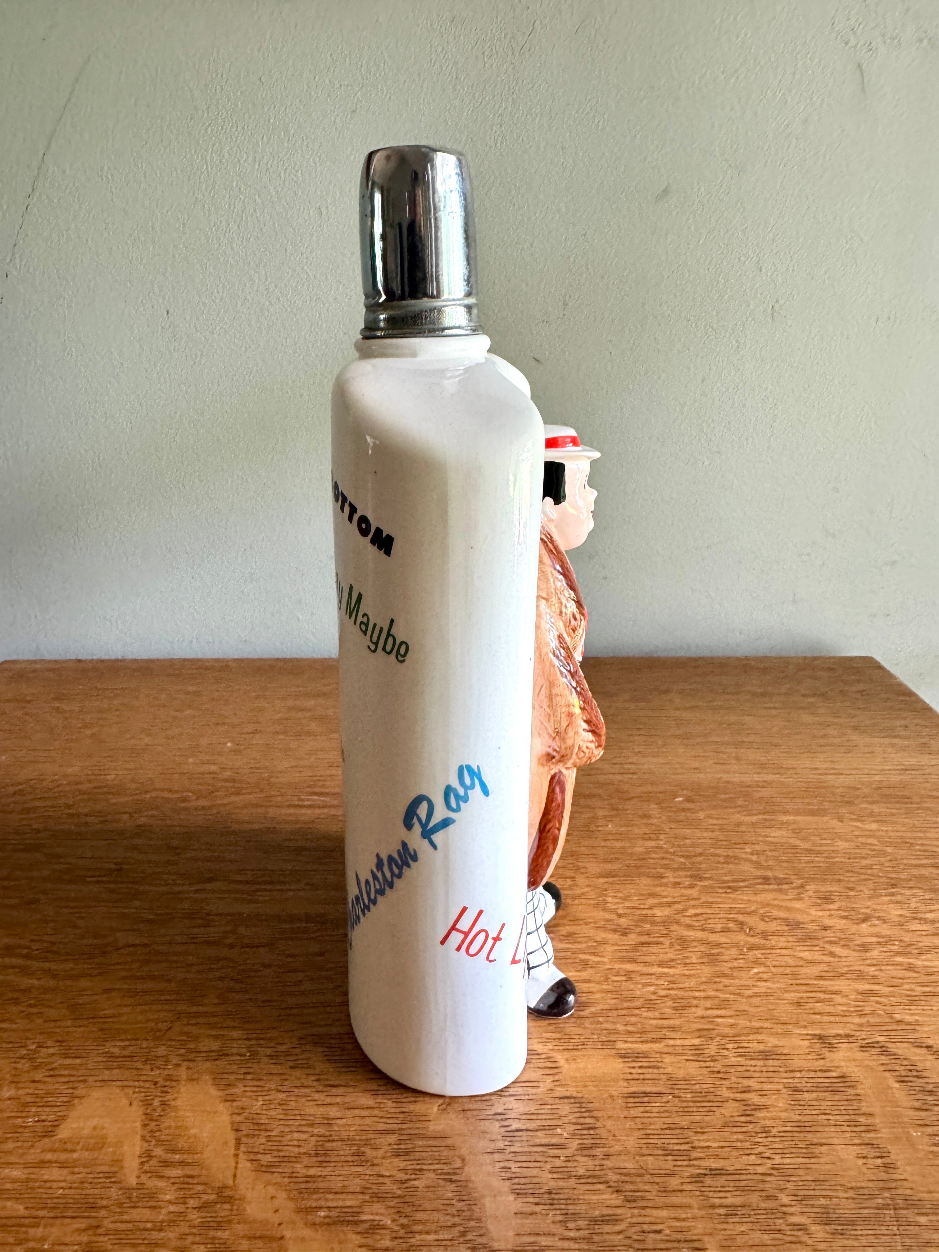 Ceramic Roaring 20's Theme Flask ~ 3D Gentleman in Raccoon Coat Flask ~ Japan Novelty Flask ~ Roaring 20s Bar Decor