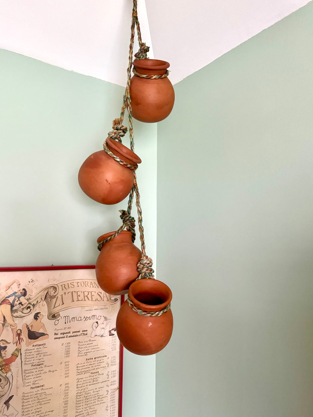 Vintage Terra-Cotta Hanging Pot Planter | 4 Hanging Planter Pots | Unique Dangling Terracotta Planter Pots | Terracotta Hanging Planters