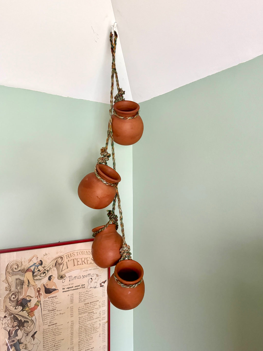Vintage Terra-Cotta Hanging Pot Planter | 4 Hanging Planter Pots | Unique Dangling Terracotta Planter Pots | Terracotta Hanging Planters