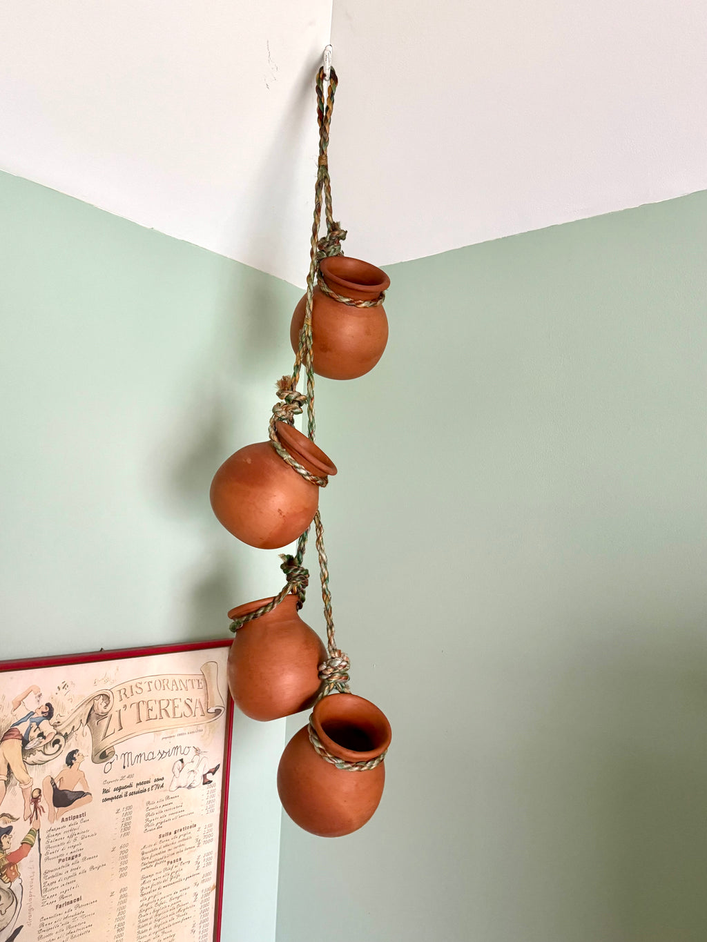 Vintage Terra-Cotta Hanging Pot Planter | 4 Hanging Planter Pots | Unique Dangling Terracotta Planter Pots | Terracotta Hanging Planters