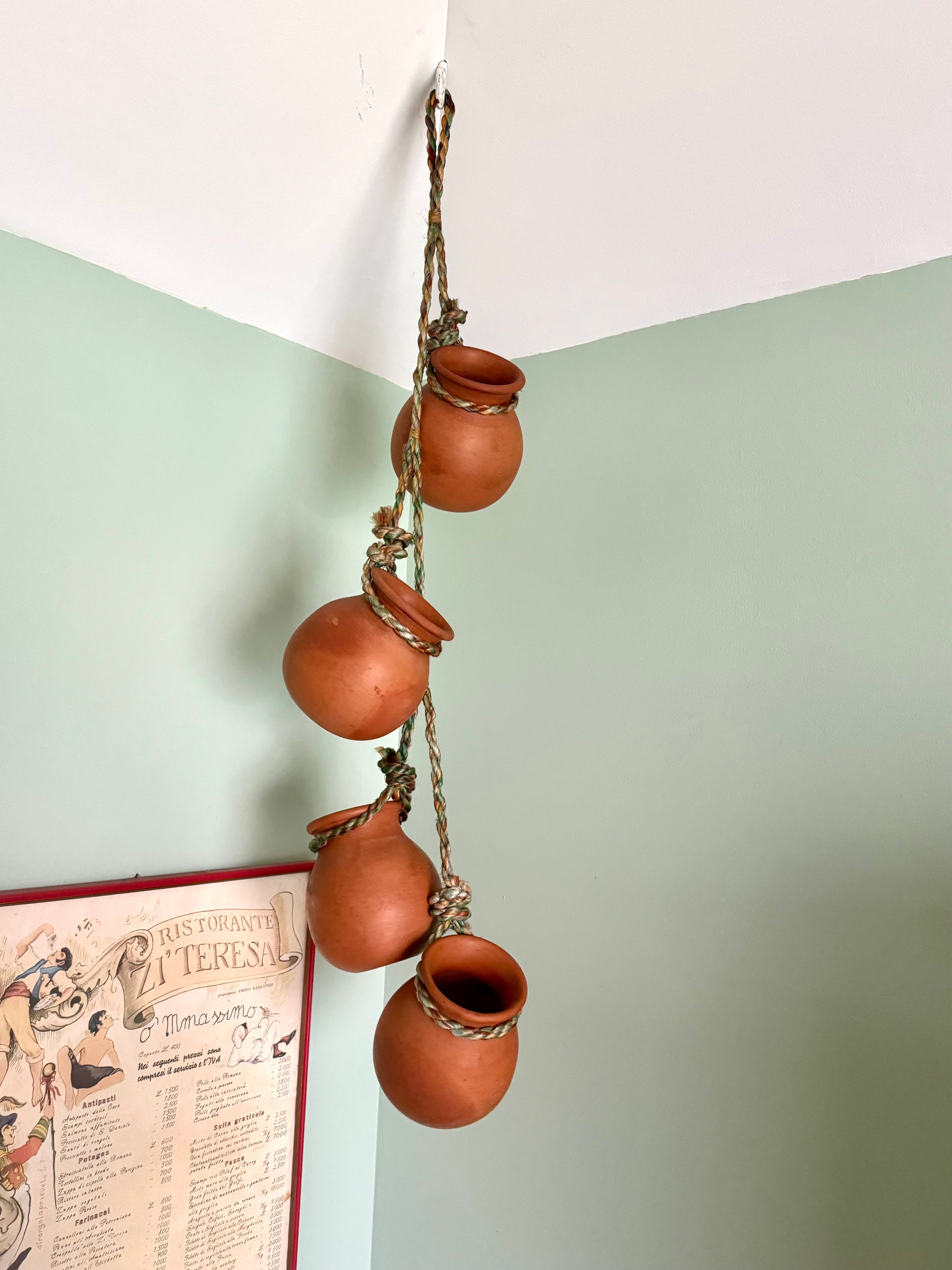 Vintage Terra-Cotta Hanging Pot Planter | 4 Hanging Planter Pots | Unique Dangling Terracotta Planter Pots | Terracotta Hanging Planters