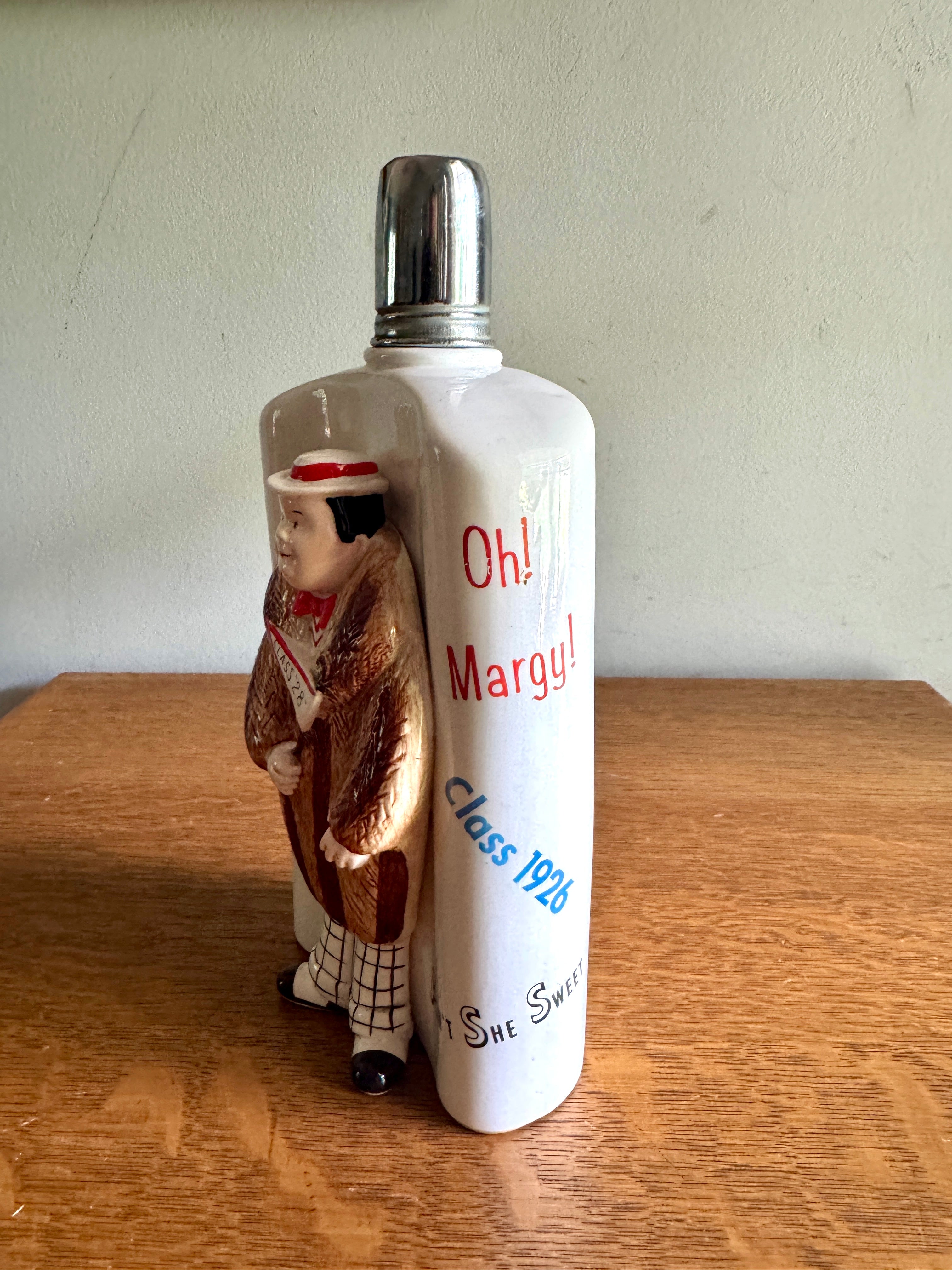 Ceramic Roaring 20's Theme Flask ~ 3D Gentleman in Raccoon Coat Flask ~ Japan Novelty Flask ~ Roaring 20s Bar Decor