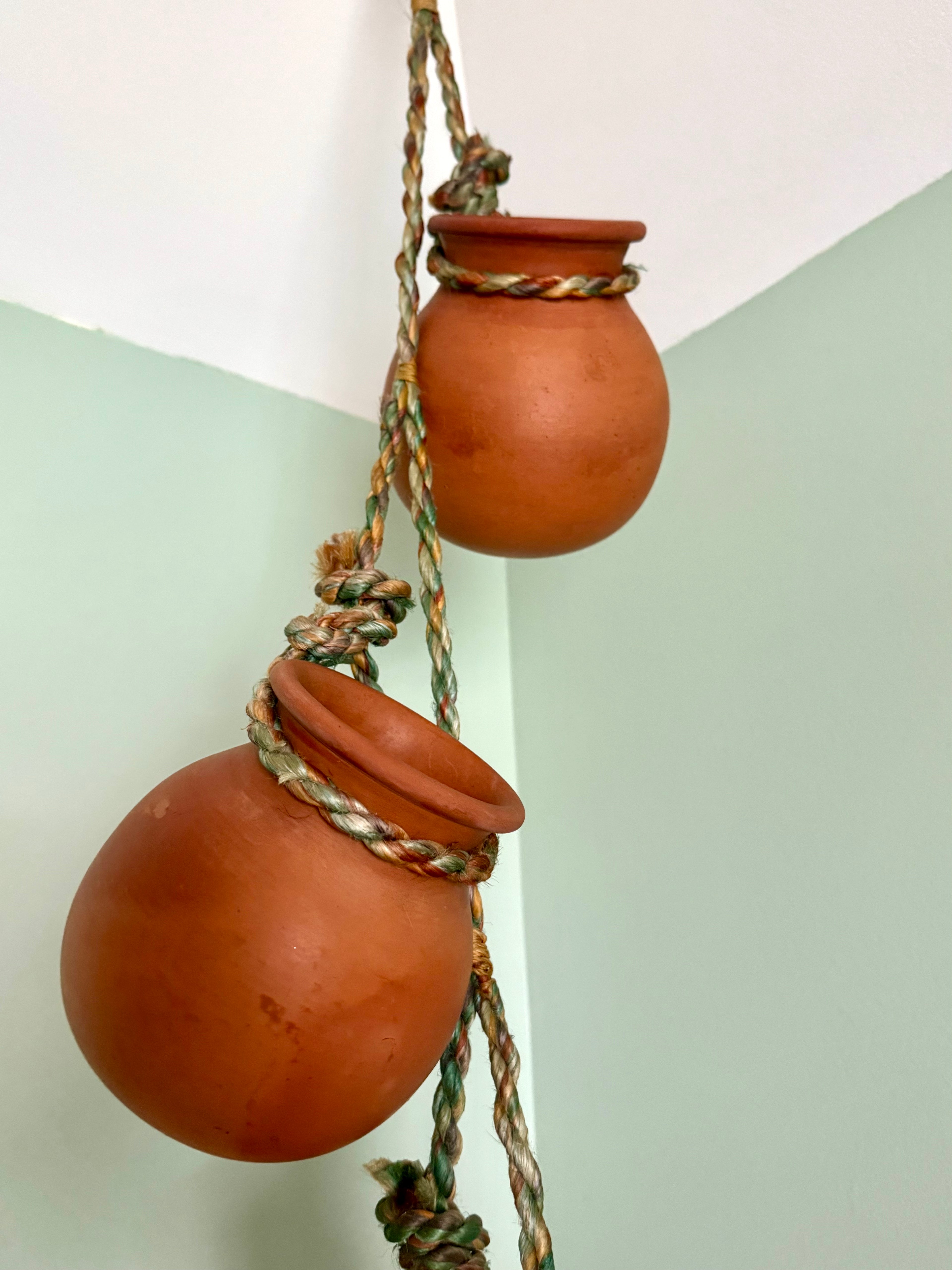 Vintage Terra-Cotta Hanging Pot Planter | 4 Hanging Planter Pots | Unique Dangling Terracotta Planter Pots | Terracotta Hanging Planters