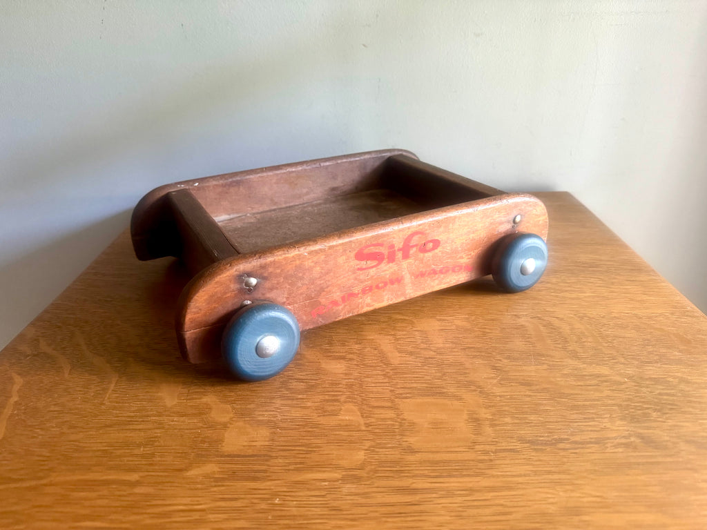 Vintage Distressed Wood Wagon Pull Toy | Silo Rainbow Wagon | Small Wooden Pull Wagon | Rustic Wagon Pull Toy | Wooden Wheel Wagon