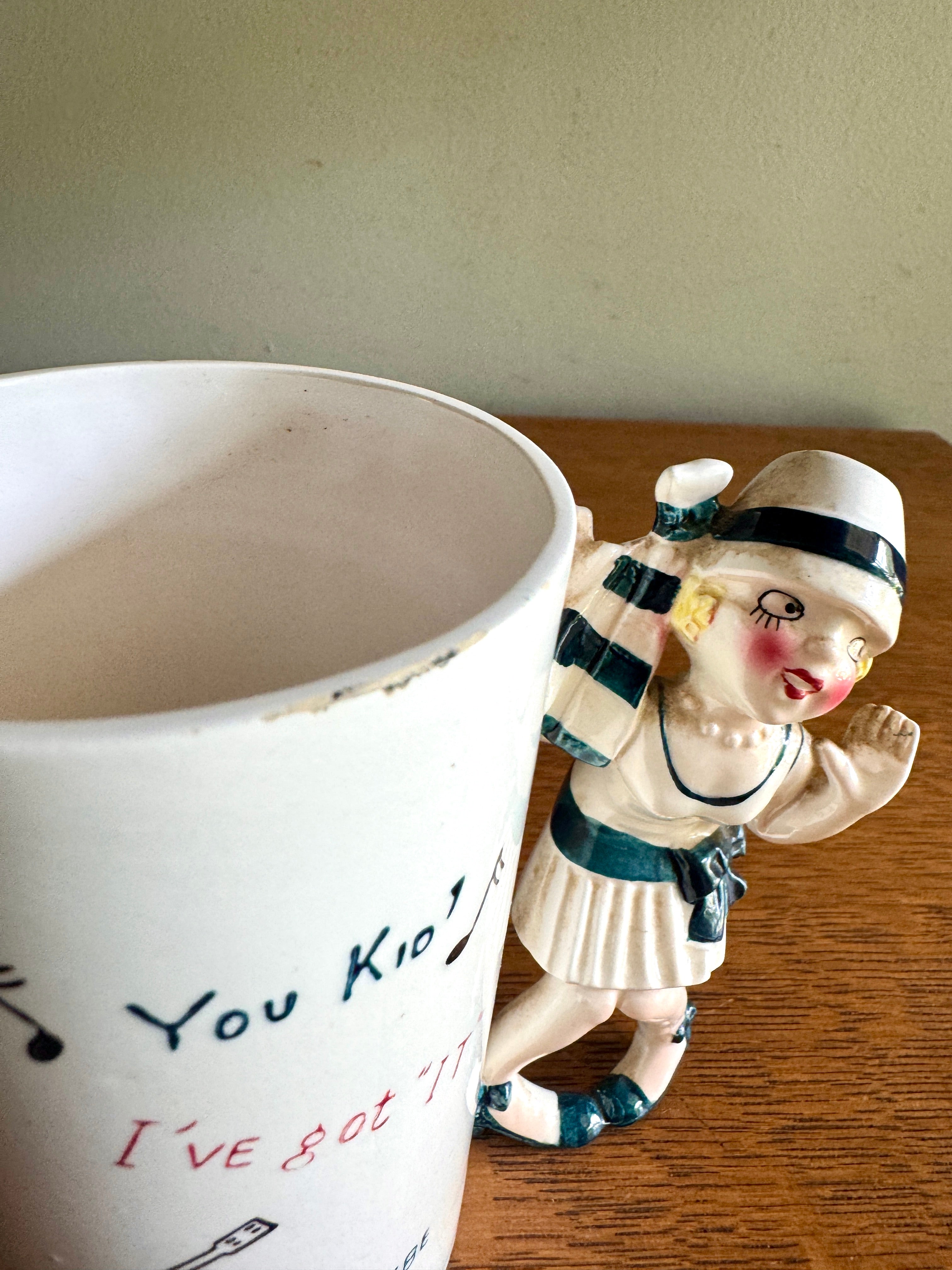Ceramic Roaring 20's Theme Mug ~ 3D Flapper Dancing Girl Cup ~ Japan Novelty Cup ~ Roaring 20s Bar Decor
