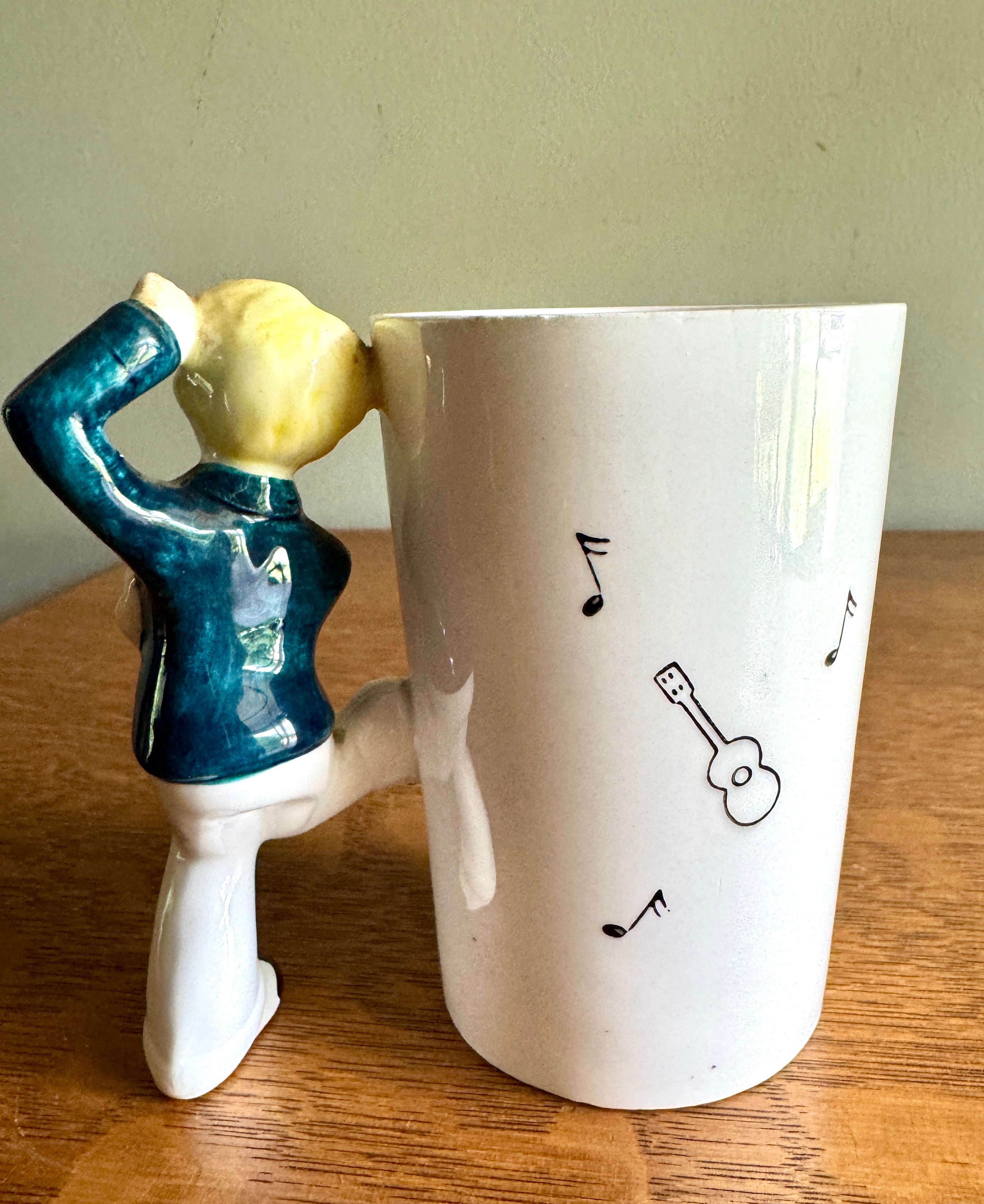 Roaring 20's Charleston Rag Collectors Mug with Handle in the Shape of 1920s Male Dancer in Blue Suit and Red Bow Tie