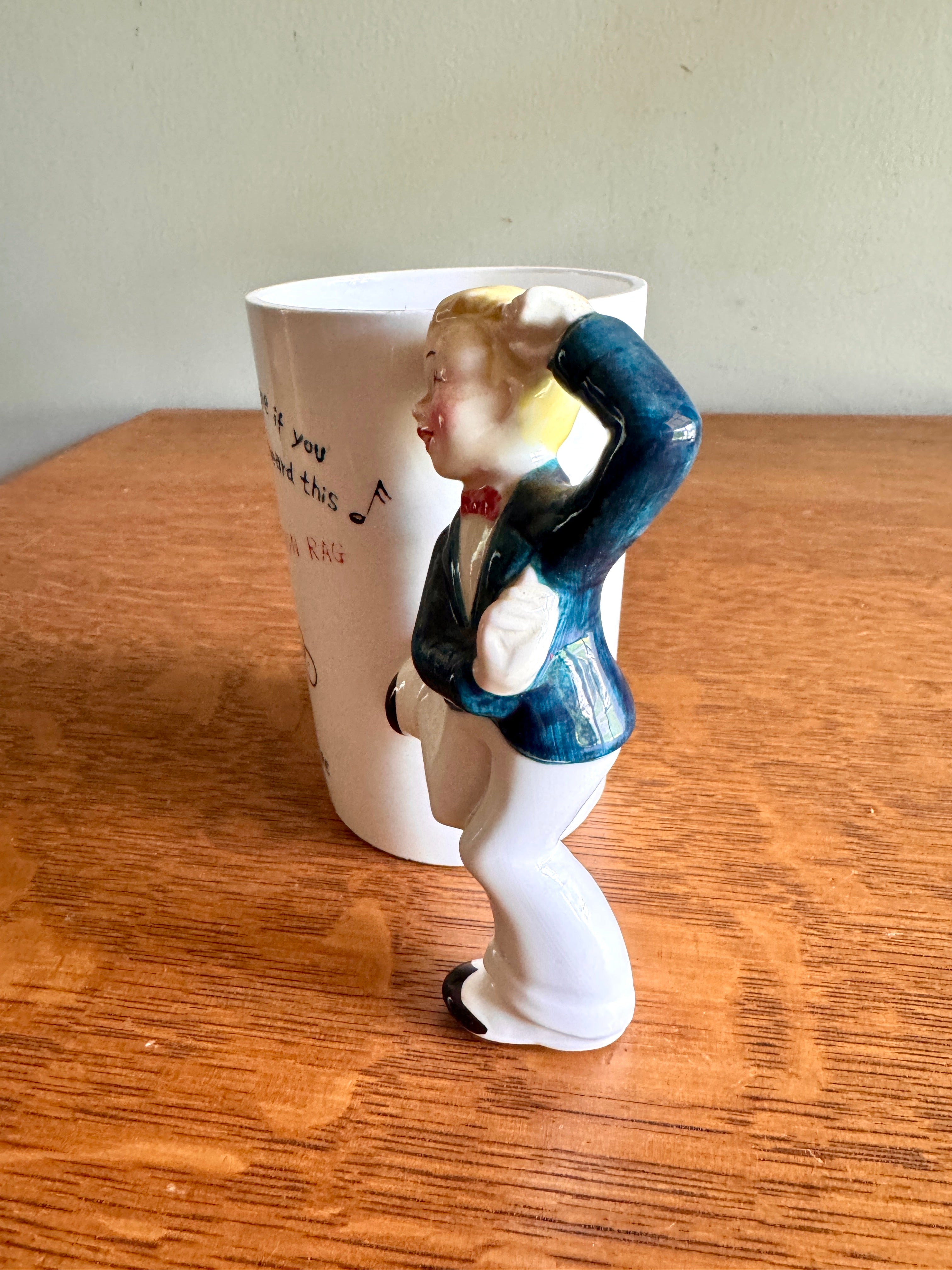 Roaring 20's Charleston Rag Collectors Mug with Handle in the Shape of 1920s Male Dancer in Blue Suit and Red Bow Tie