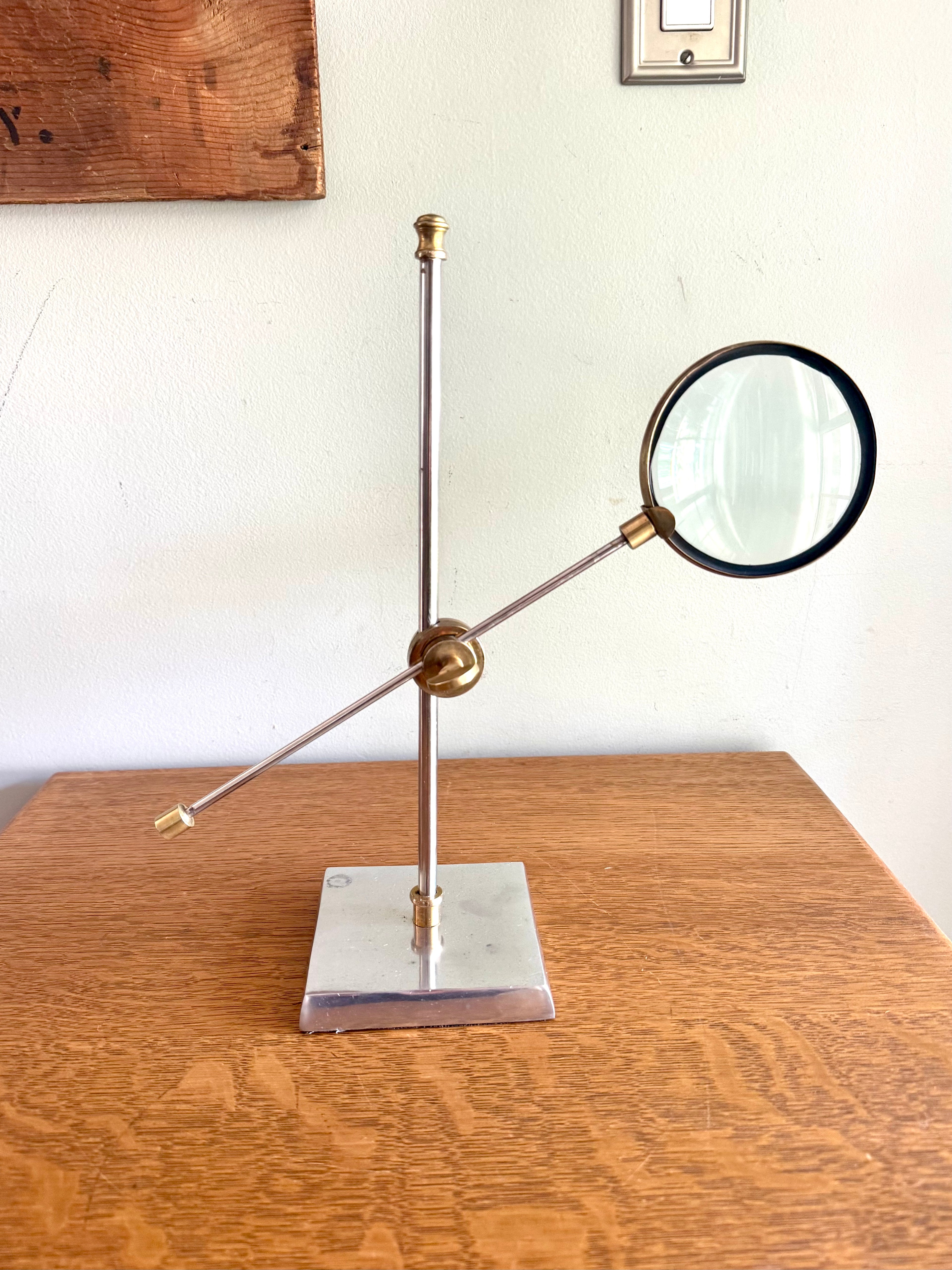 Vintage Solid Brass Magnifying Glass Stand | Desk Top Magnifying Glass on Stand | Adjustable Magnifying Stand | Standing Magnifying Glass