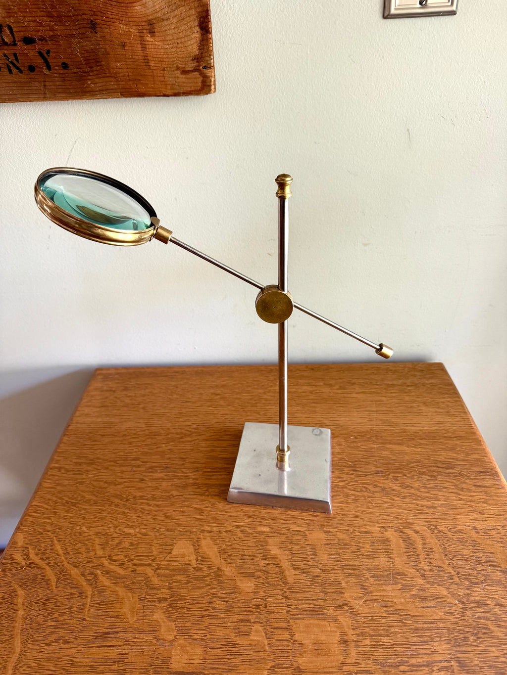 Vintage Solid Brass Magnifying Glass Stand | Desk Top Magnifying Glass on Stand | Adjustable Magnifying Stand | Standing Magnifying Glass