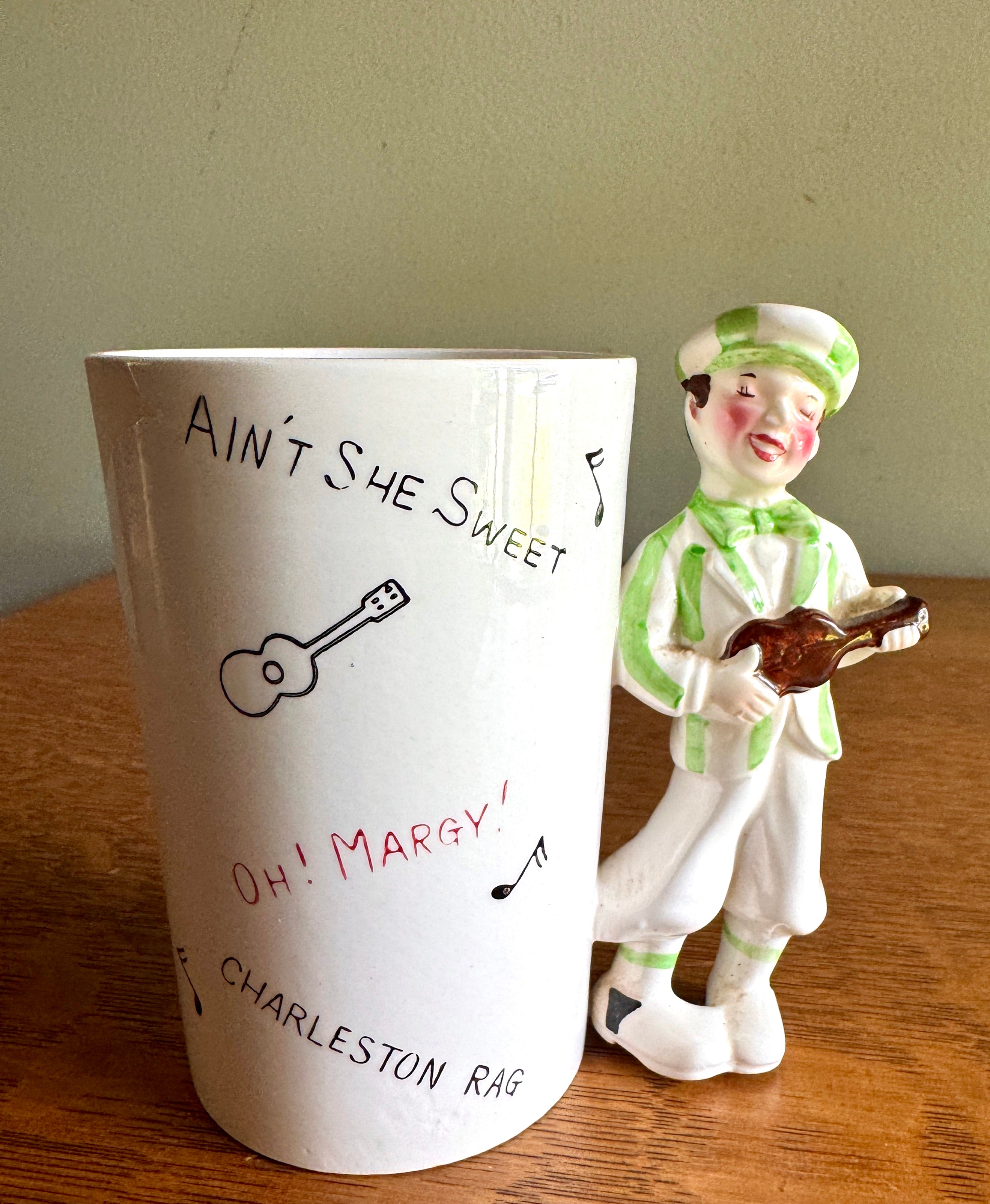 Roaring 20's Ceramic Mug or Vase #5510 Charleston Rag Male Dancer Handle ~ Ceramic 20's Figurine Mug