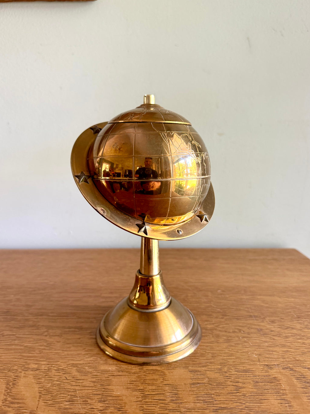 Mid Century Brass Globe Cigarette Holder | Art Deco Table Top Cigarette Holder | Mad Men Cigarette Dispenser