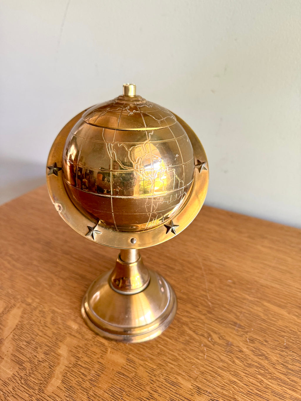 Mid Century Brass Globe Cigarette Holder | Art Deco Table Top Cigarette Holder | Mad Men Cigarette Dispenser