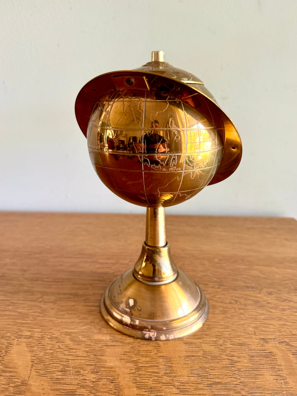 Mid Century Brass Globe Cigarette Holder | Art Deco Table Top Cigarette Holder | Mad Men Cigarette Dispenser