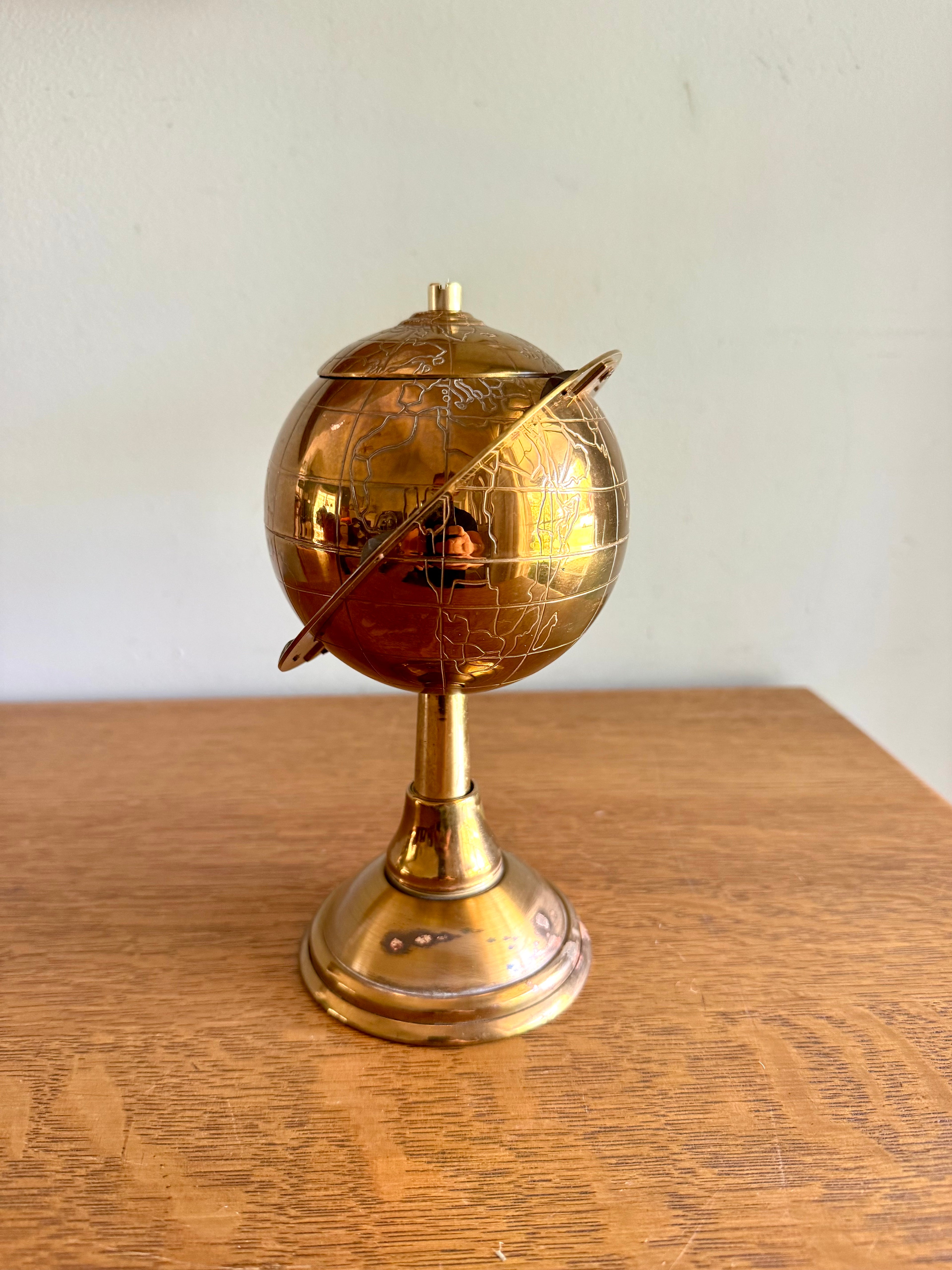 Mid Century Brass Globe Cigarette Holder | Art Deco Table Top Cigarette Holder | Mad Men Cigarette Dispenser