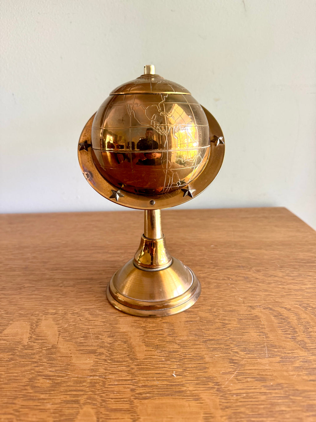 Mid Century Brass Globe Cigarette Holder | Art Deco Table Top Cigarette Holder | Mad Men Cigarette Dispenser