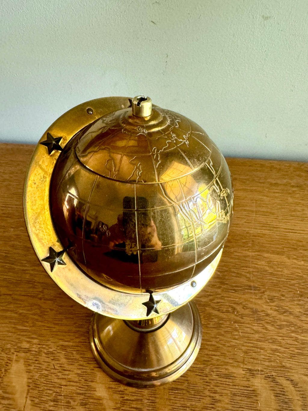 Mid Century Brass Globe Cigarette Holder | Art Deco Table Top Cigarette Holder | Mad Men Cigarette Dispenser