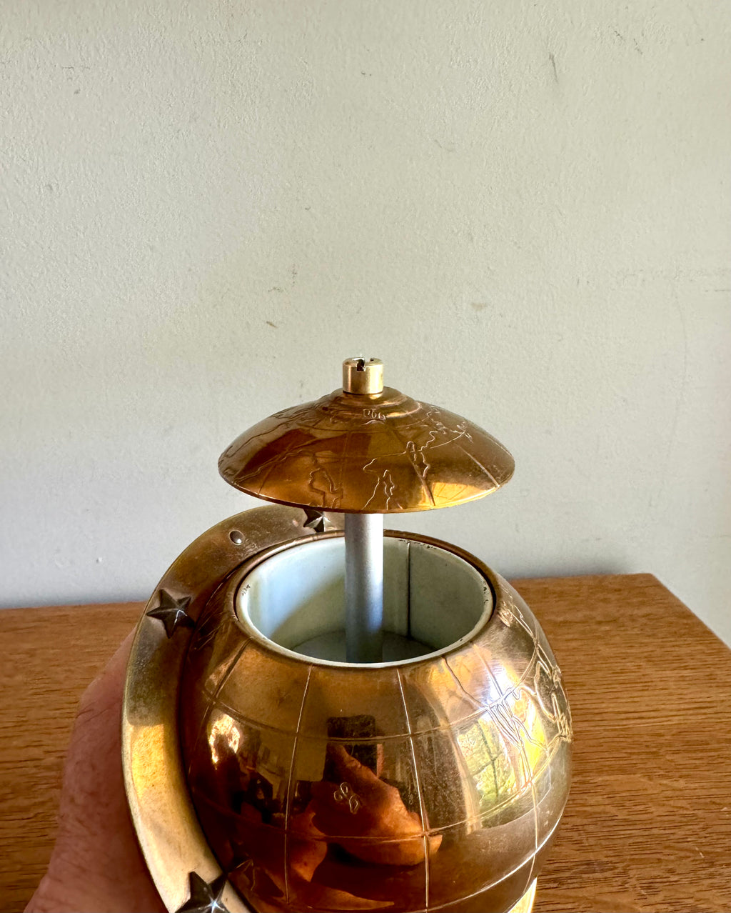 Mid Century Brass Globe Cigarette Holder | Art Deco Table Top Cigarette Holder | Mad Men Cigarette Dispenser