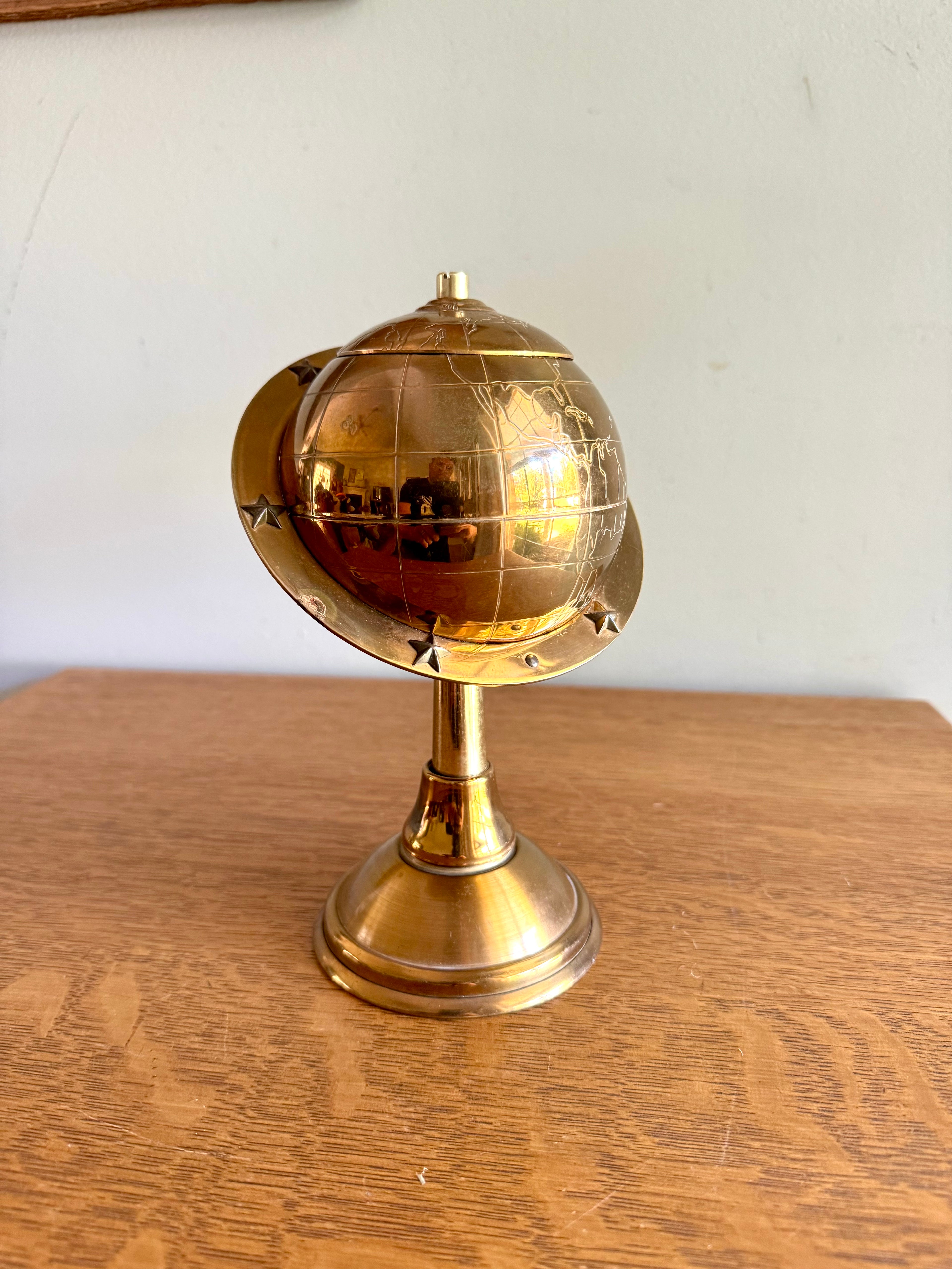 Mid Century Brass Globe Cigarette Holder | Art Deco Table Top Cigarette Holder | Mad Men Cigarette Dispenser