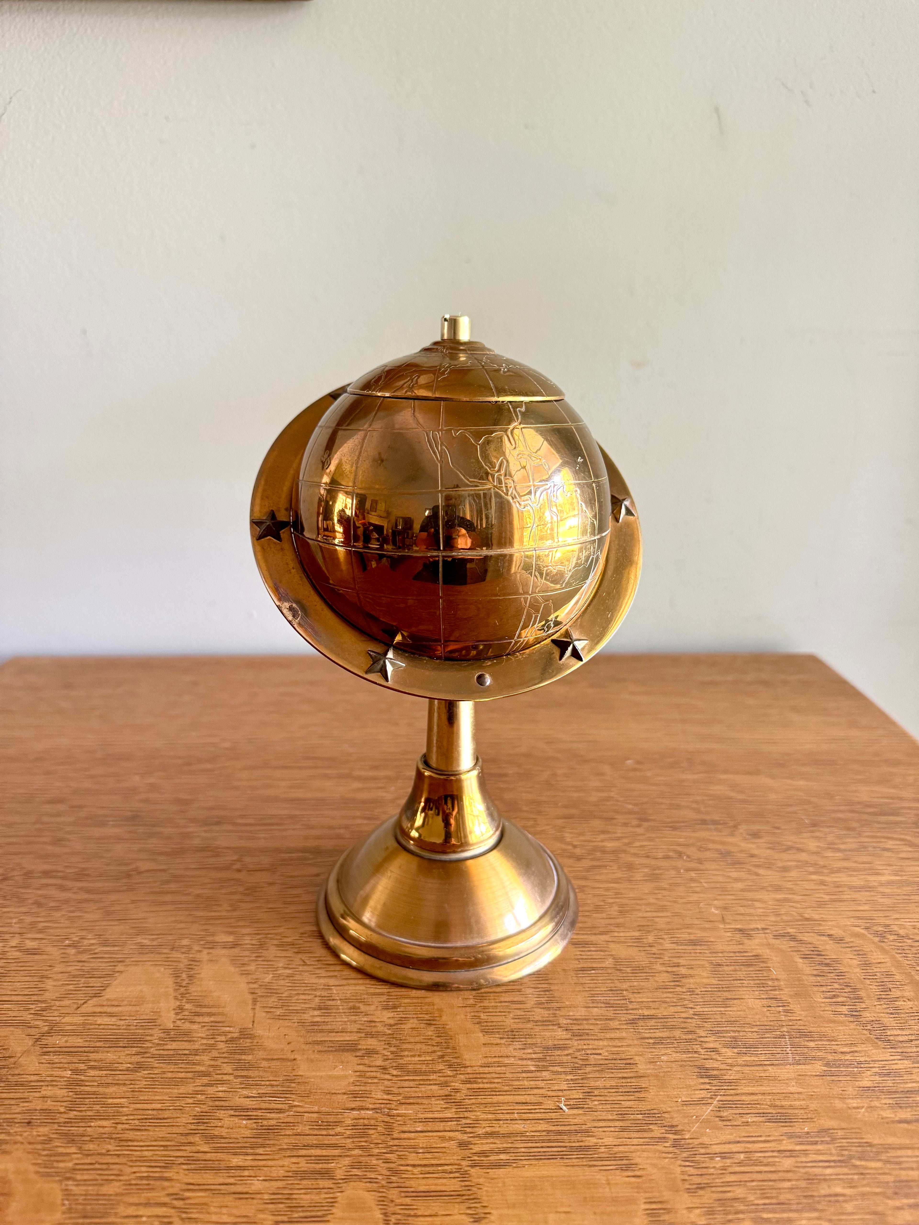 Mid Century Brass Globe Cigarette Holder | Art Deco Table Top Cigarette Holder | Mad Men Cigarette Dispenser