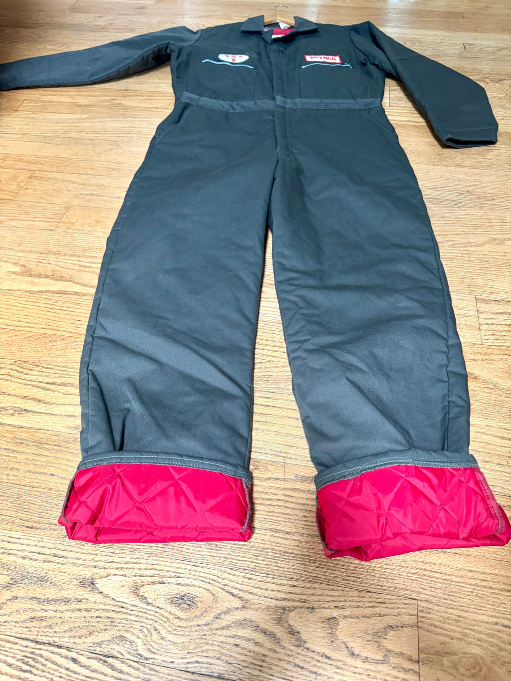 1980s Workwear Quilted Coveralls With Patches ~ Green Insulated Coveralls Size Large