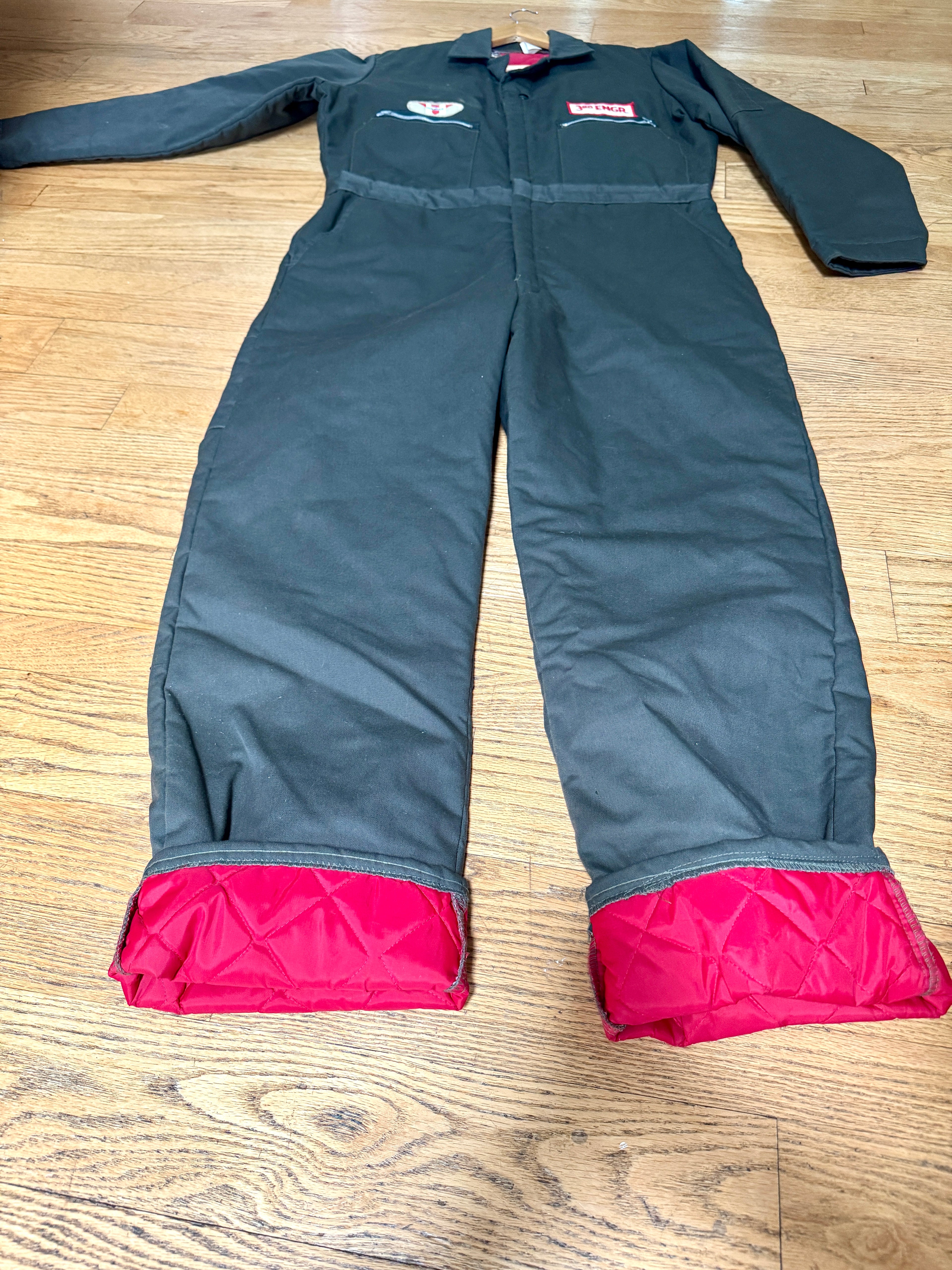 1980s Workwear Quilted Coveralls With Patches ~ Green Insulated Coveralls Size Large