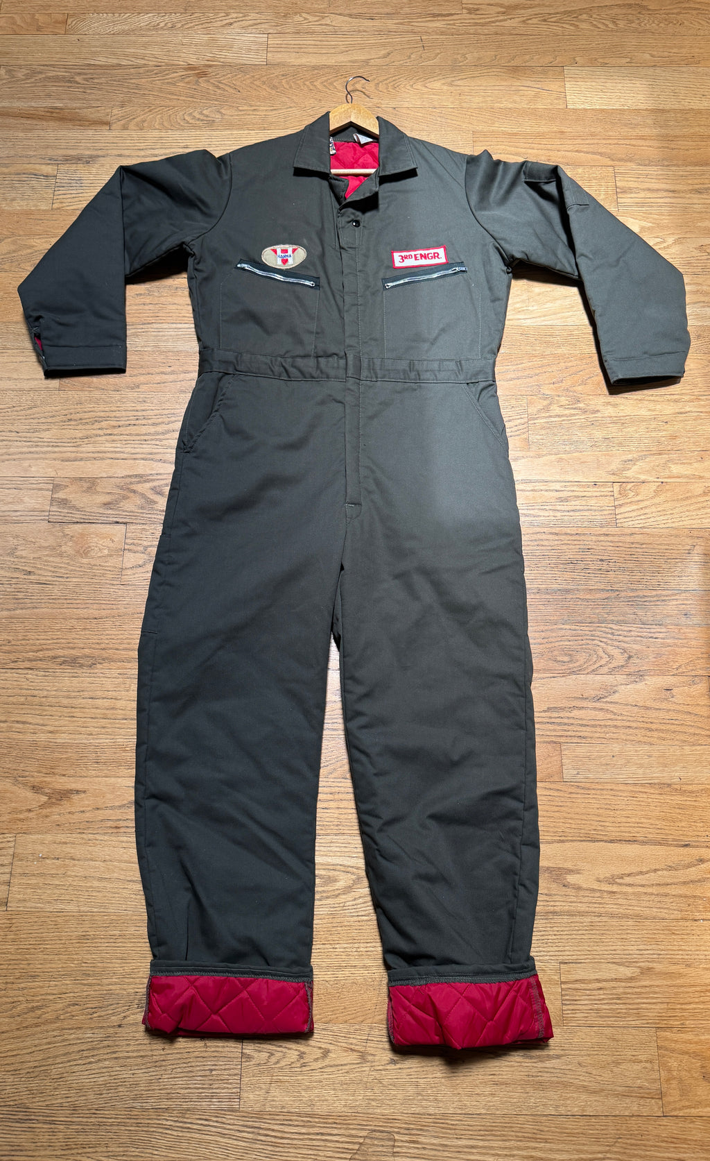 1980s Workwear Quilted Coveralls With Patches ~ Green Insulated Coveralls Size Large
