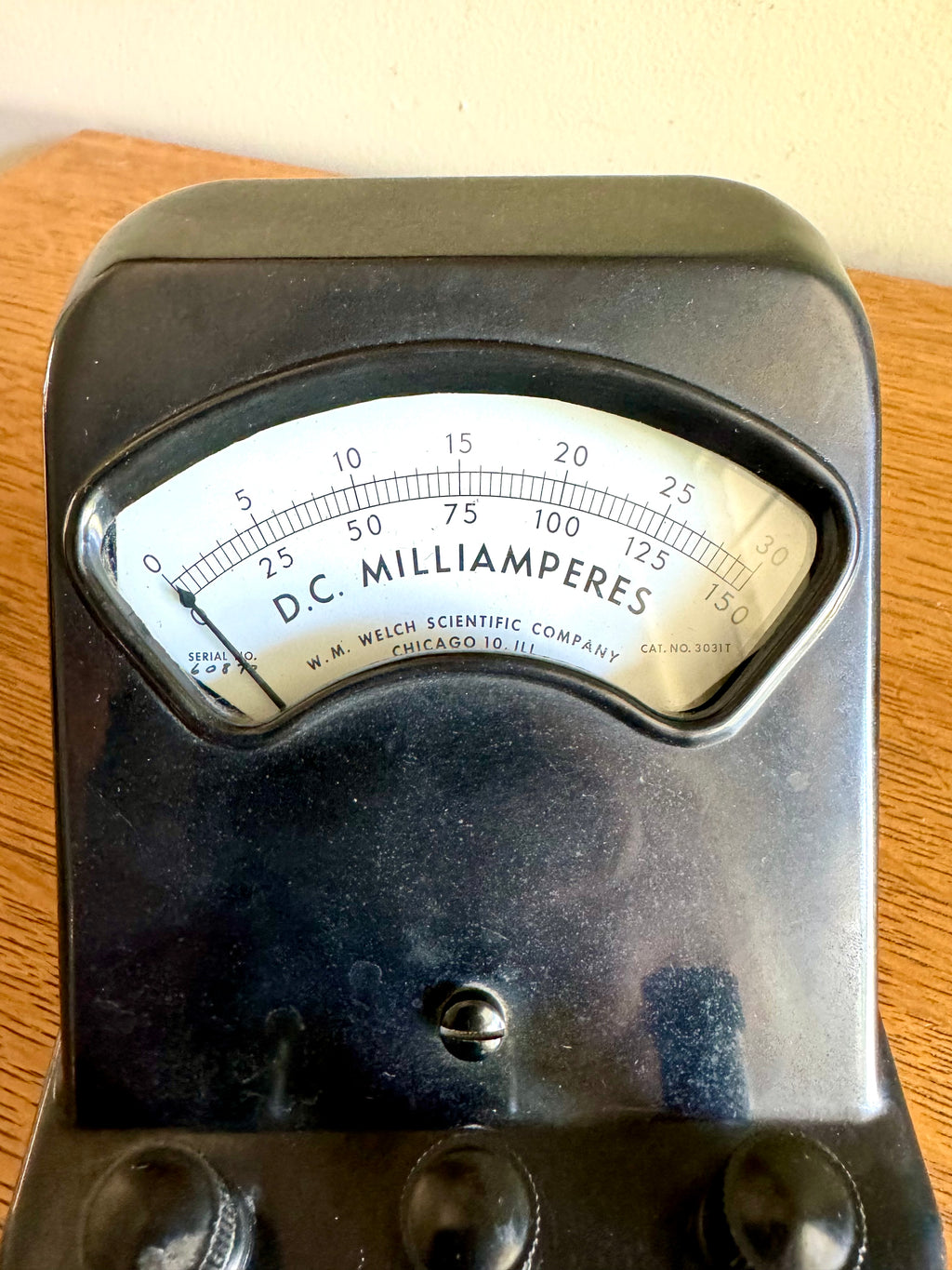 Vintage Welch Scientific Co. D.C. Milliamperes Meter | Black Bakelite Welch Scientific Co Milliamp Meter| Industrial Lab Equipment Amp Meter