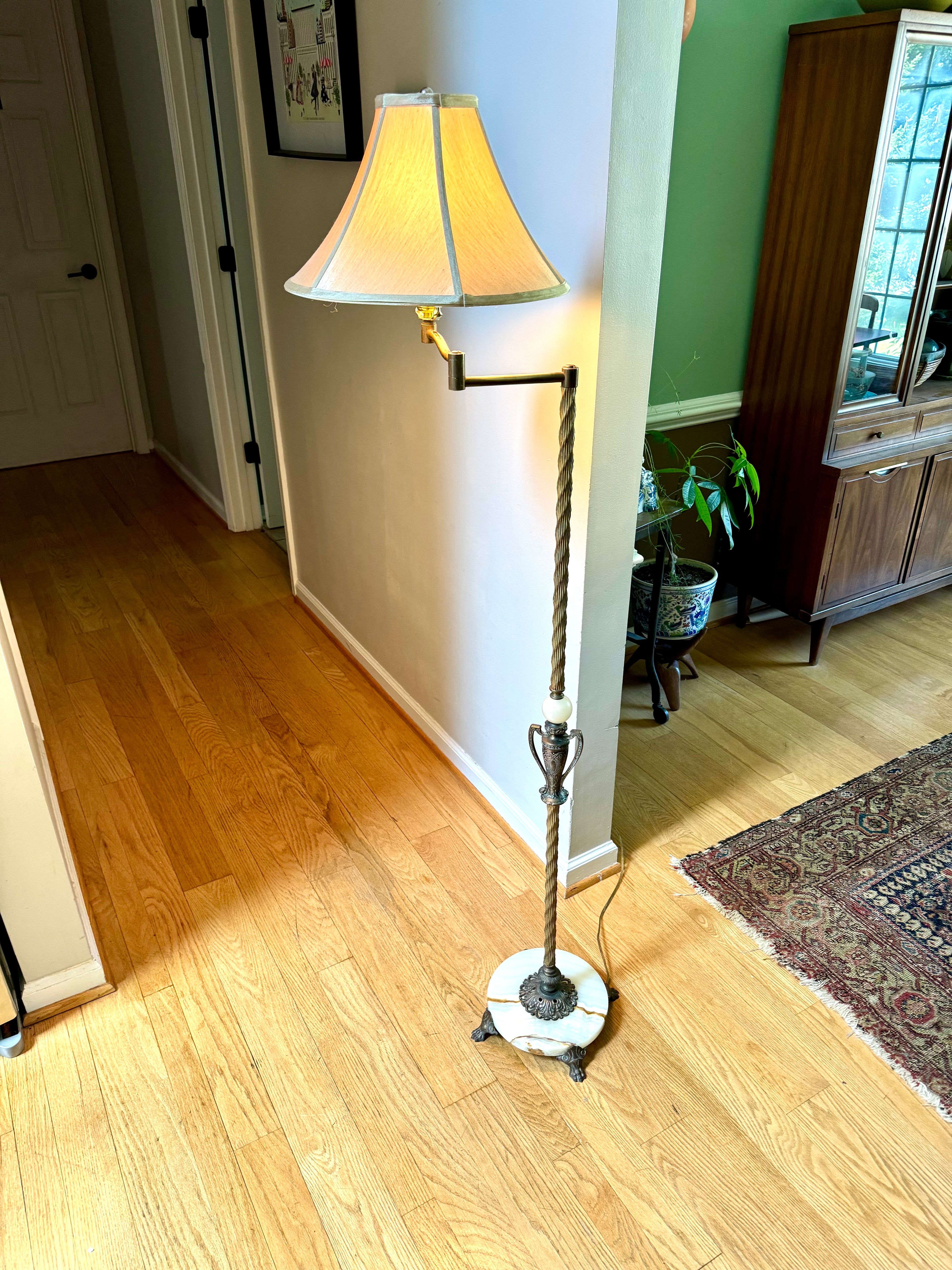 Vintage Artistic Brass & Bronze Works Floor Lamp| Antique Brass and Onyx Floor Lamp| Signed Ornate Onyx and Brass Floor Lamp | Shade Not Inc