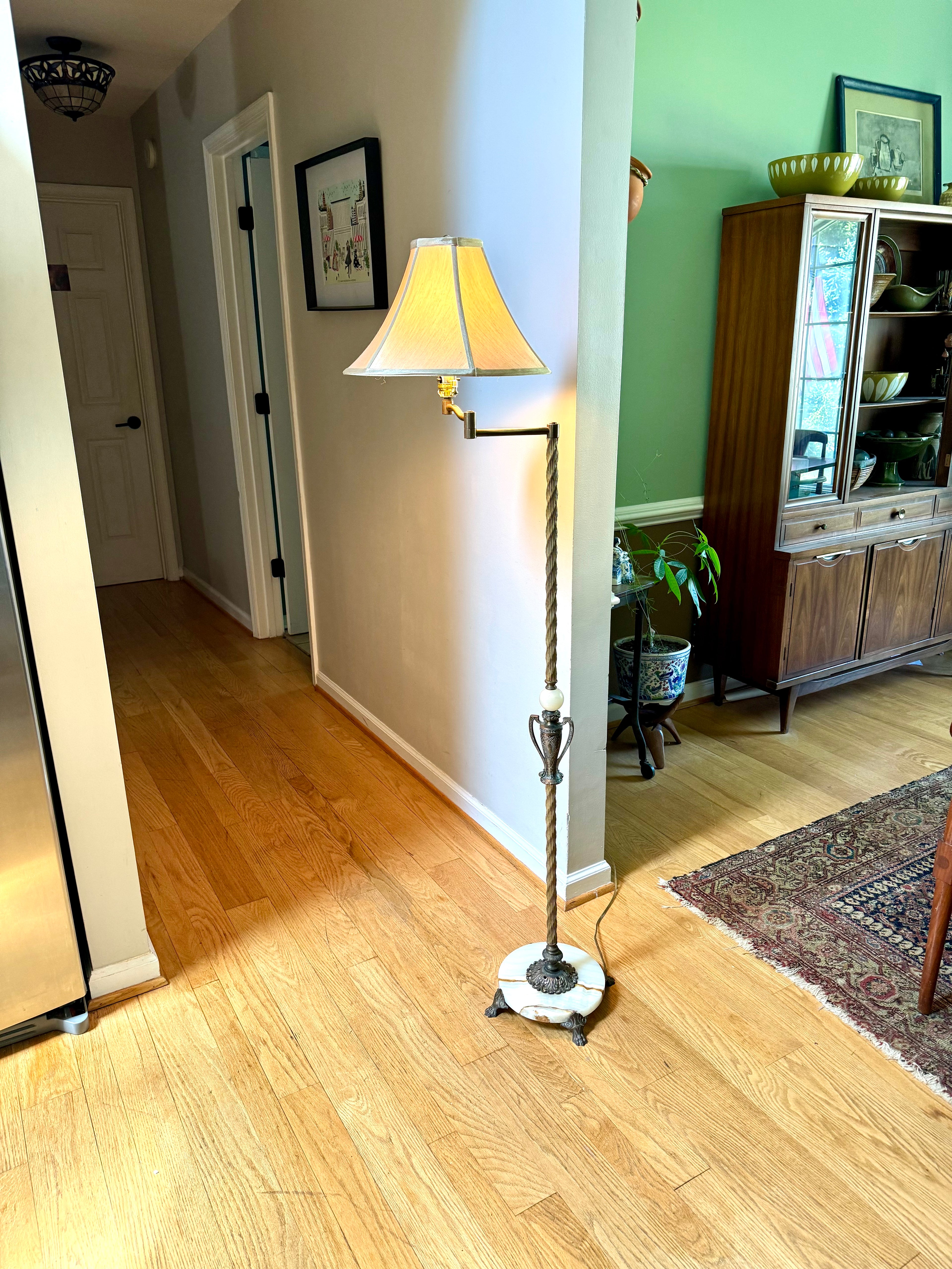 Vintage Artistic Brass & Bronze Works Floor Lamp| Antique Brass and Onyx Floor Lamp| Signed Ornate Onyx and Brass Floor Lamp | Shade Not Inc