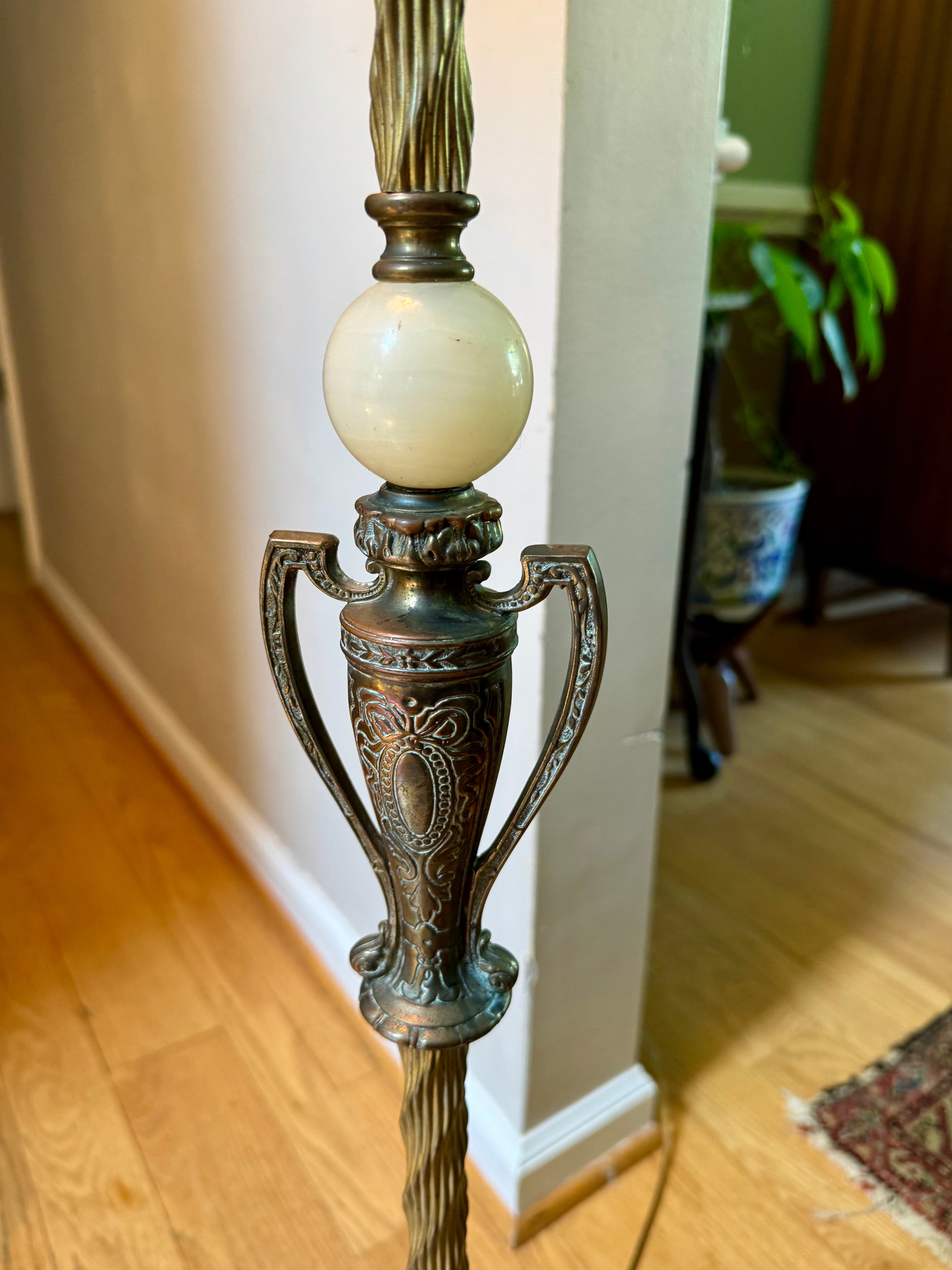 Vintage Artistic Brass & Bronze Works Floor Lamp| Antique Brass and Onyx Floor Lamp| Signed Ornate Onyx and Brass Floor Lamp | Shade Not Inc