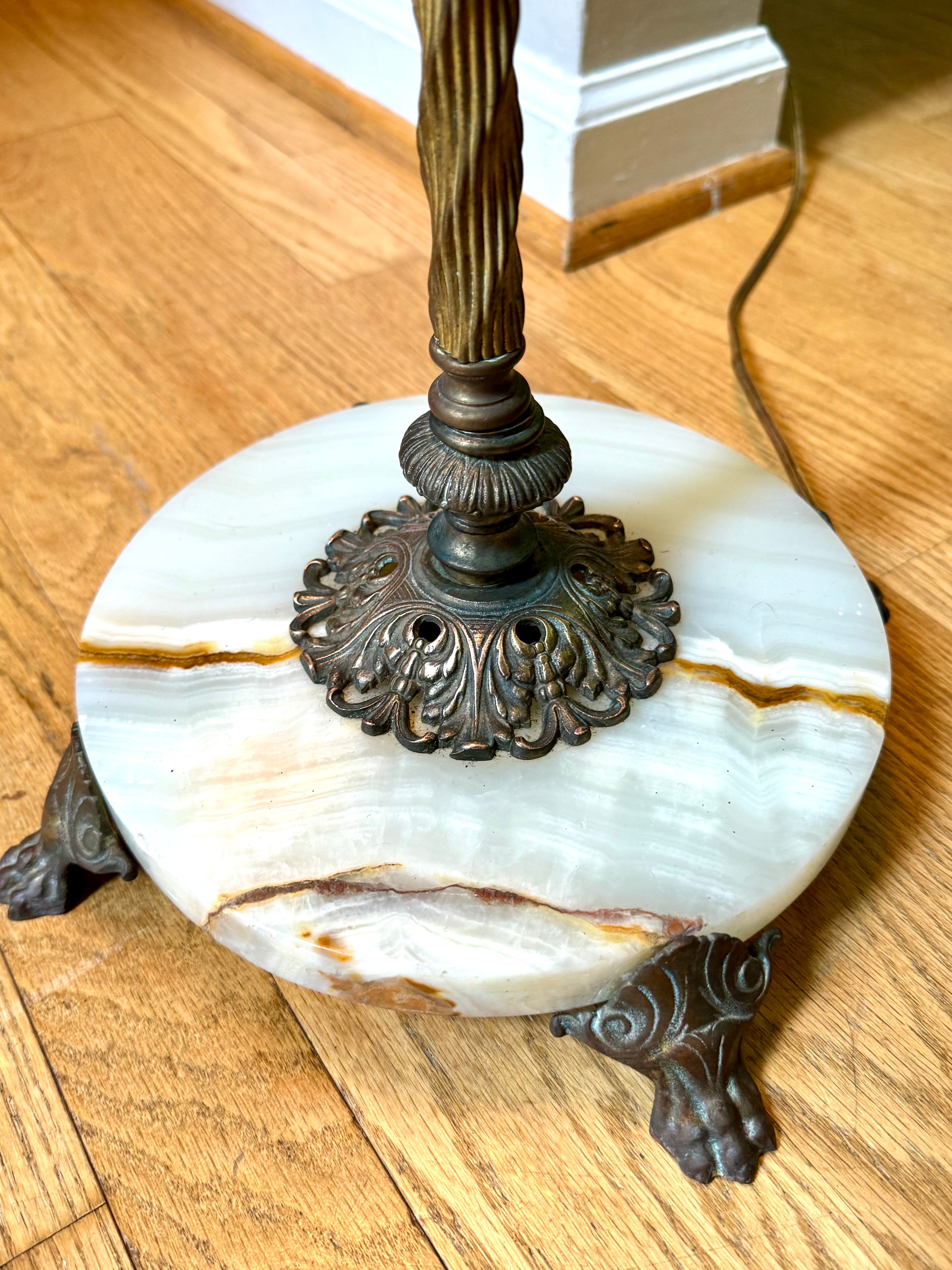 Vintage Artistic Brass & Bronze Works Floor Lamp| Antique Brass and Onyx Floor Lamp| Signed Ornate Onyx and Brass Floor Lamp | Shade Not Inc